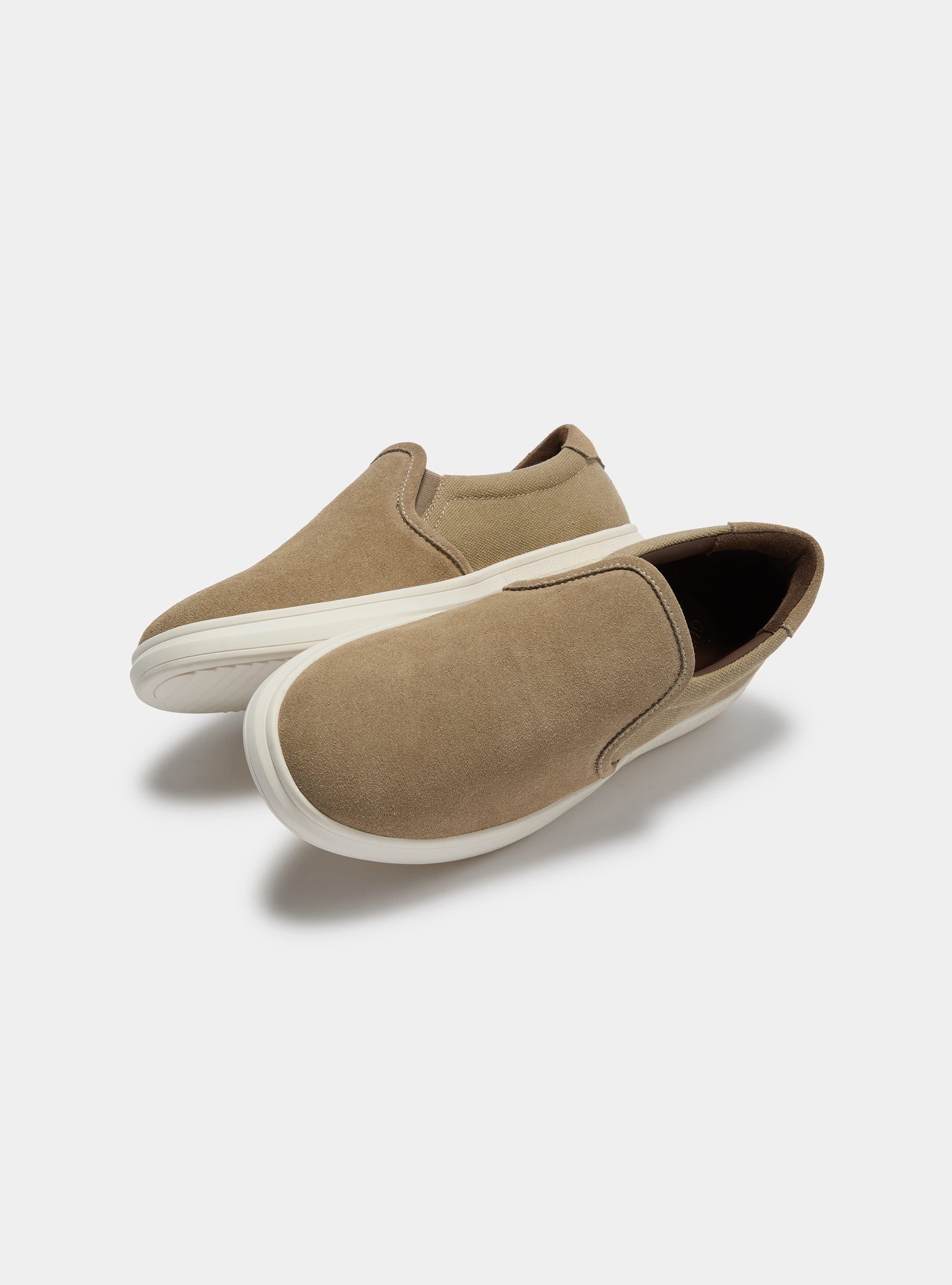 Suede and canvas slip-on, ECRU