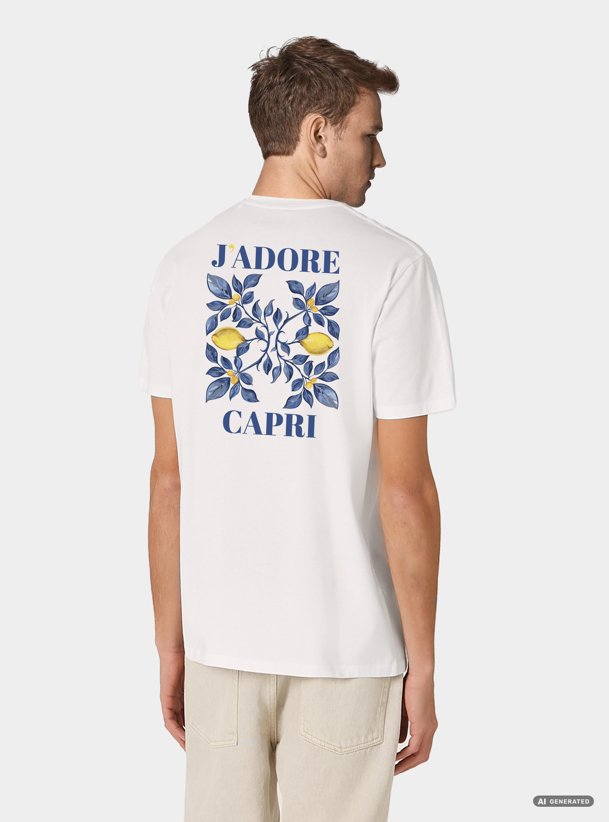 T-shirt in cotone mezza manica "j'adore capri", BLANC