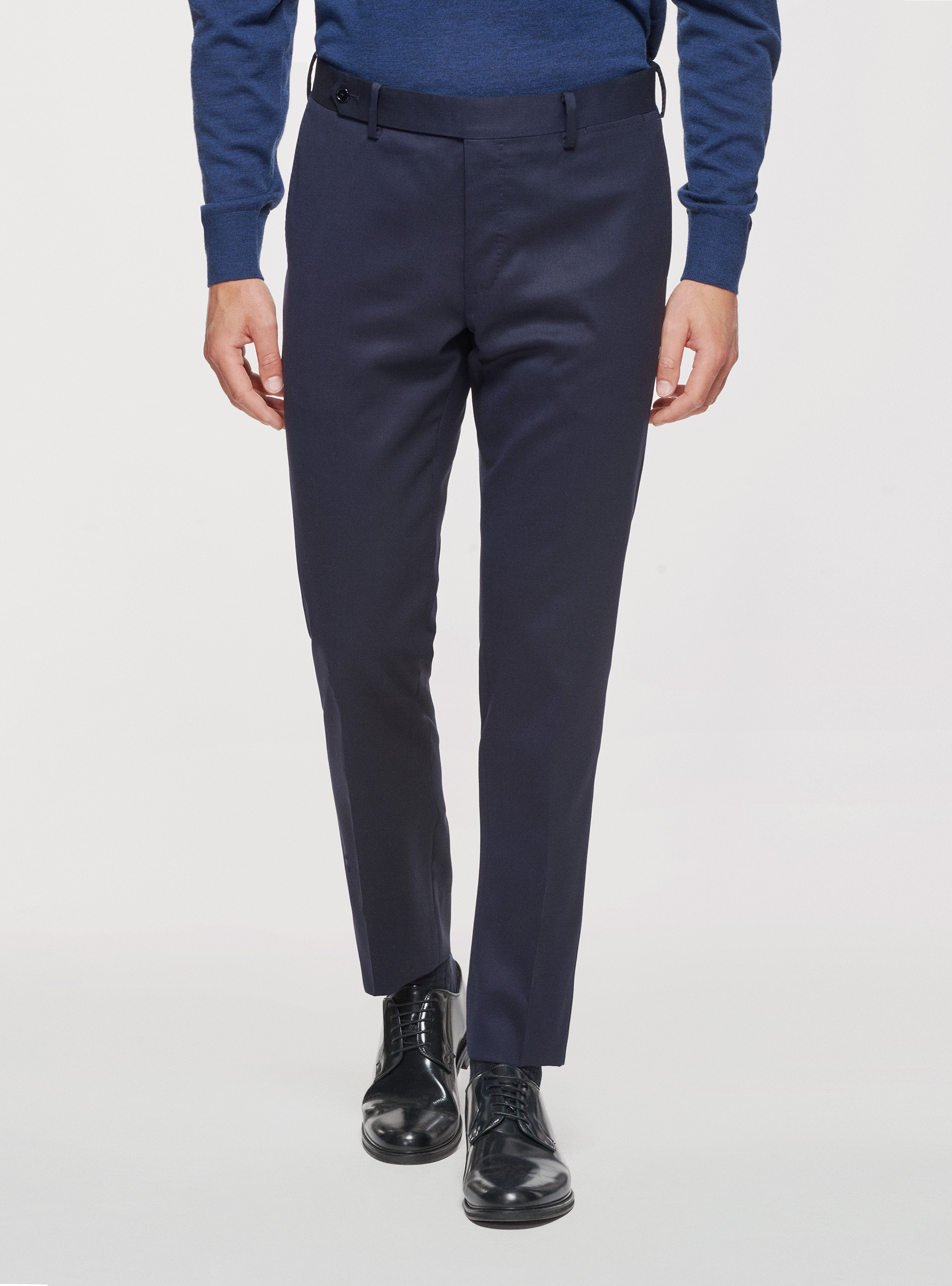 Pantalon de voyage en pure laine extensible, BLEU MARINE
