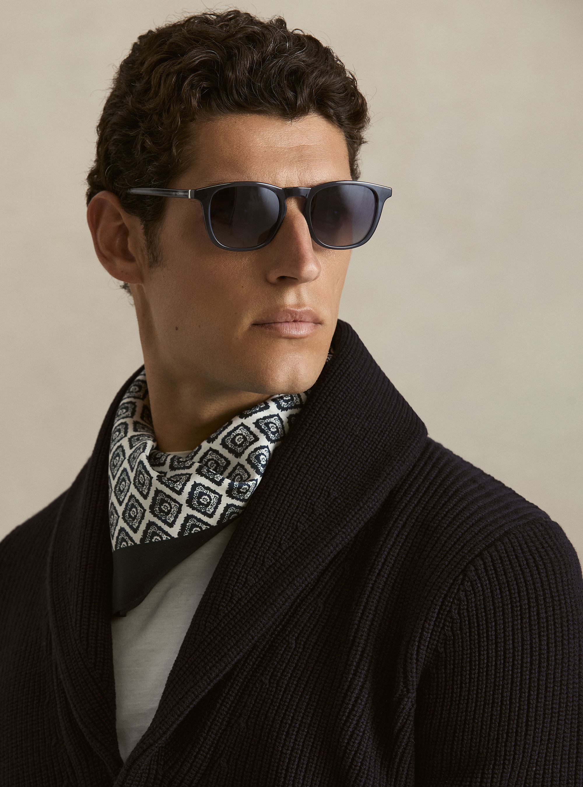 Merino wool shawl collar cardigan, NAVY BLUE
