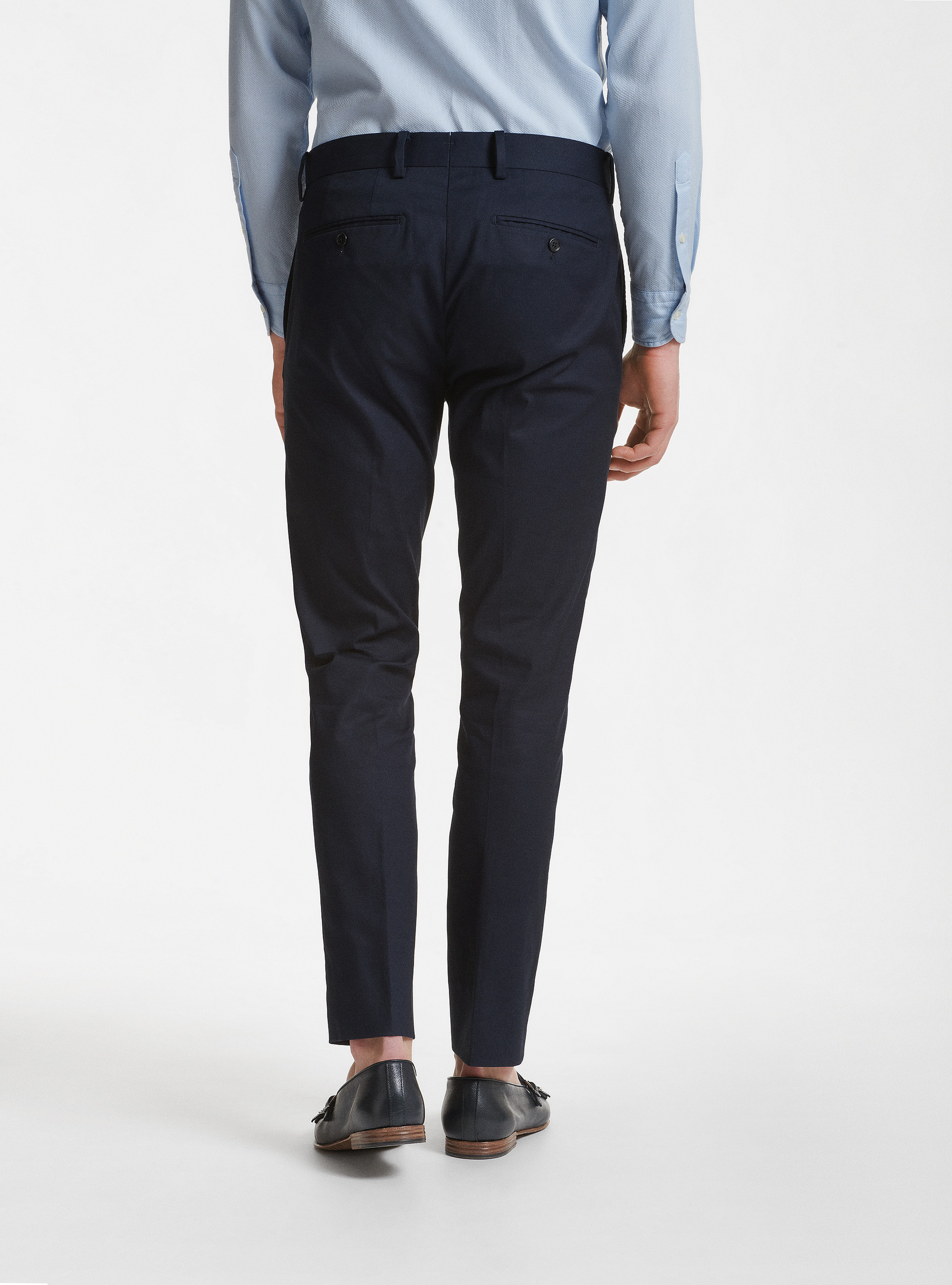 Pantalon de costume en coton blind&eacute;, BLEU MARINE