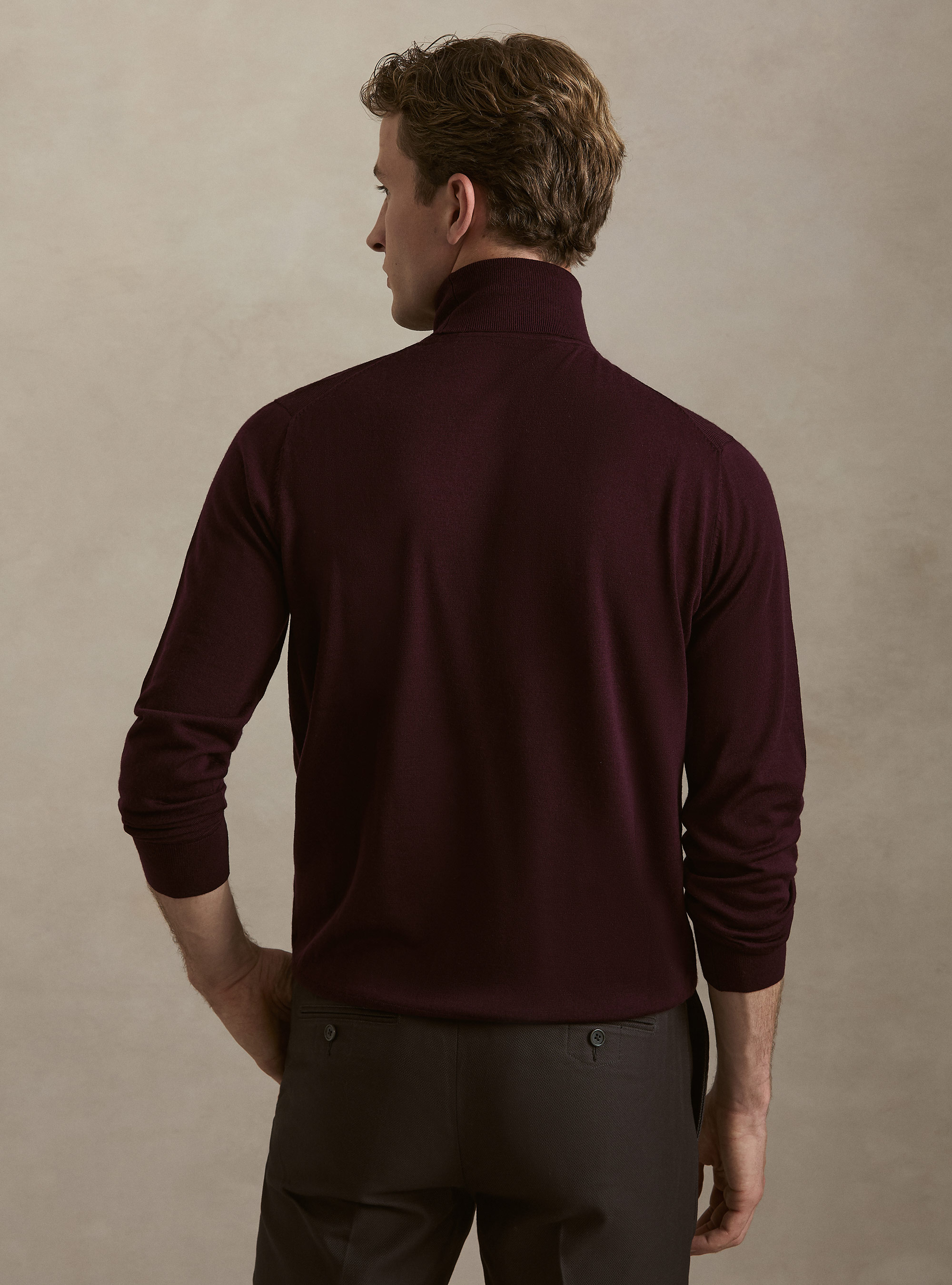 Rollkragenpullover aus reiner extrafeiner Merinowolle, BORDEAUX 0311C