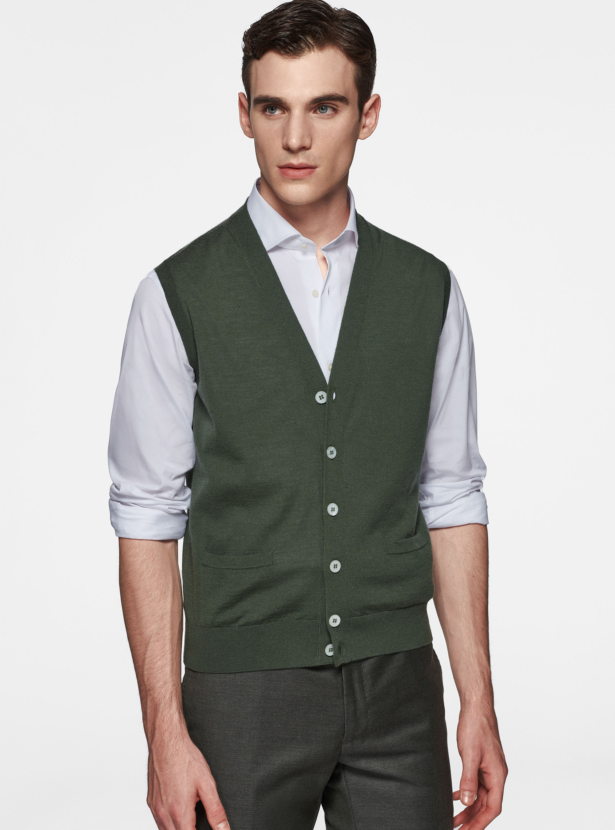 Knitted waistcoat in pure extra-fine merino wool, MILITARE 0609C