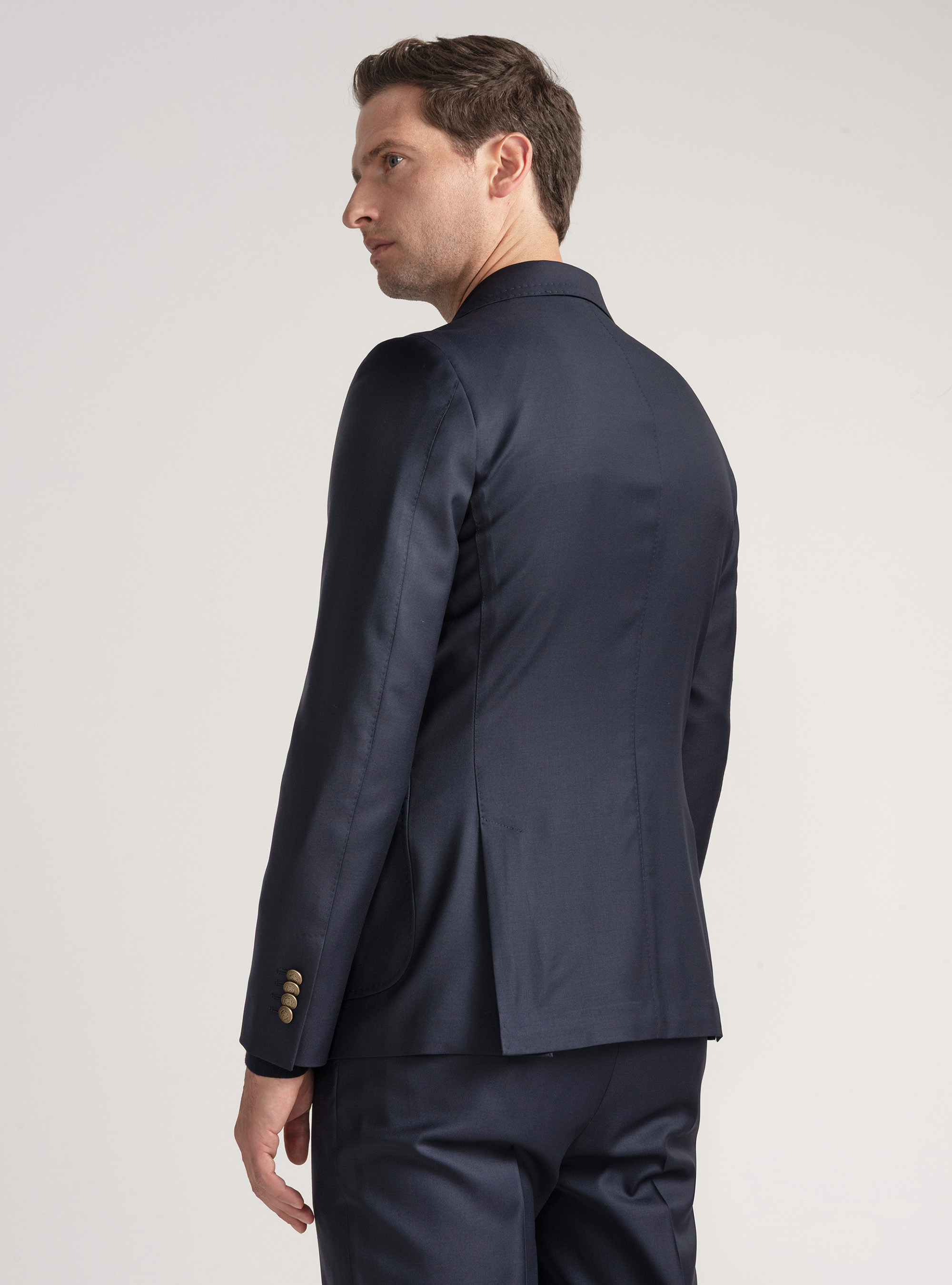 Giacca doppiopetto con bottone metallo in lana Vitale Barberis Canonico, BLU NAVY