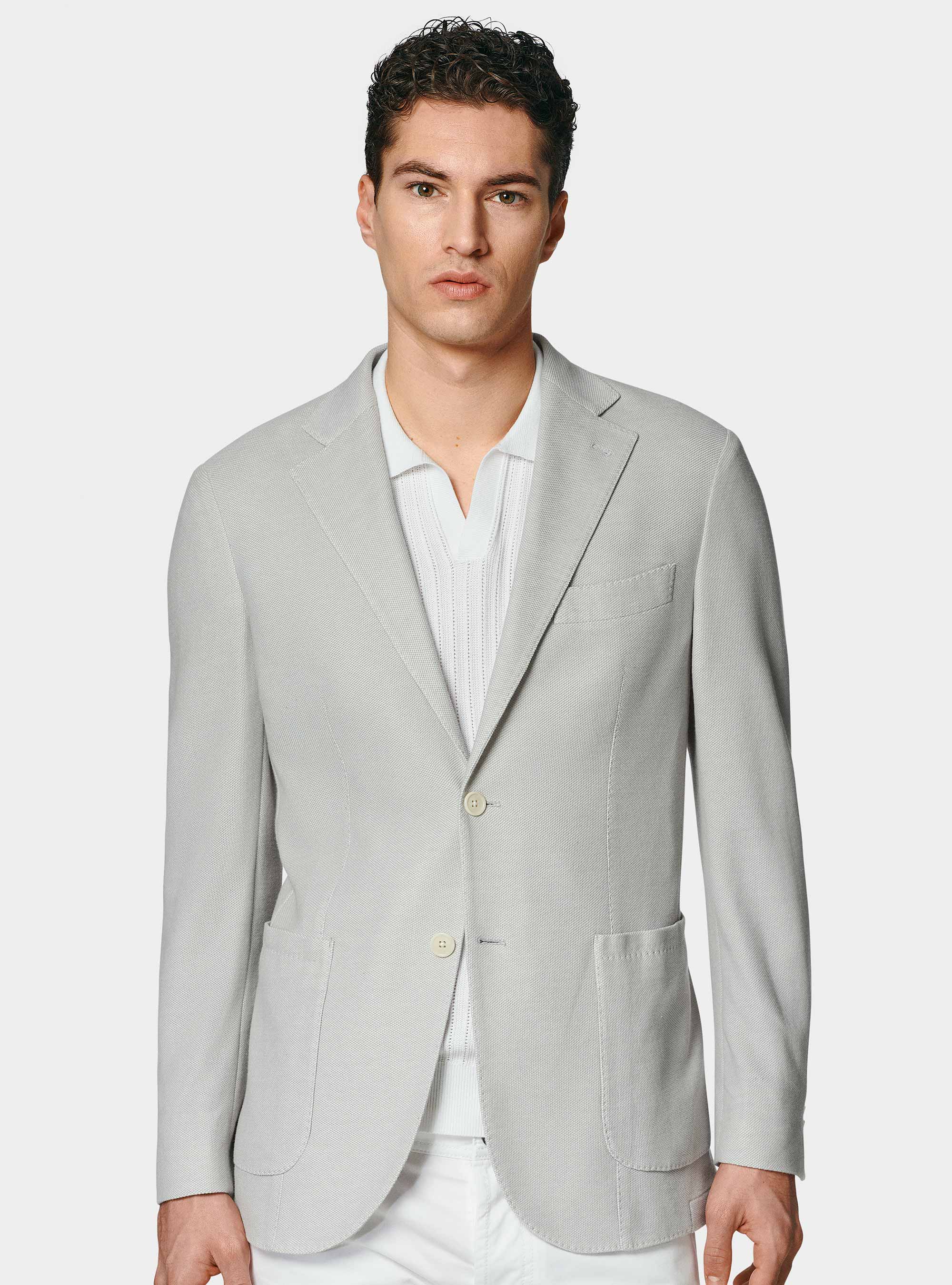 Giacca in jersey nido d'ape in misto cotone, GRIGIO CHIARO 0256C