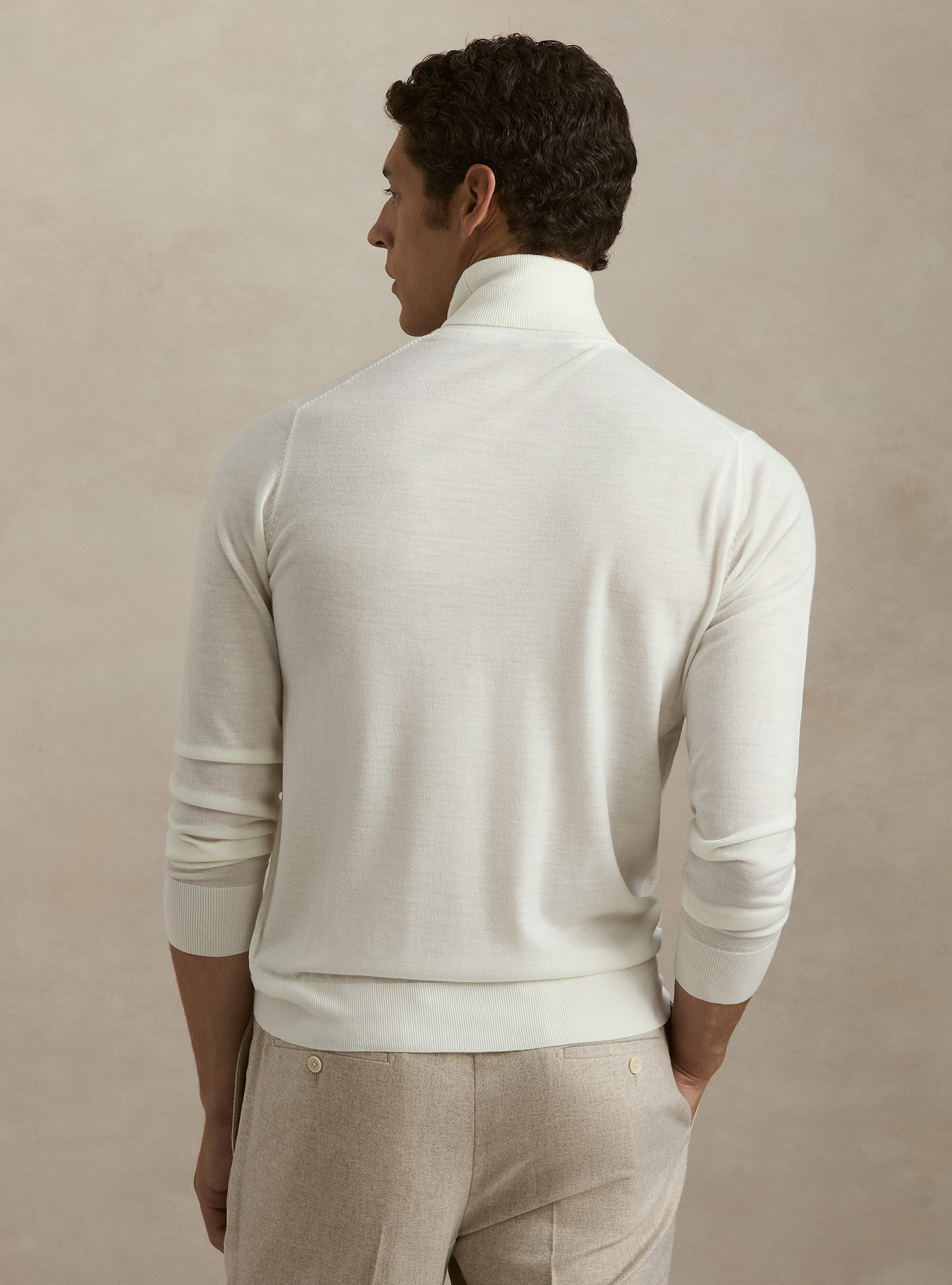 Pure extrafine merino wool turtleneck, WHITE