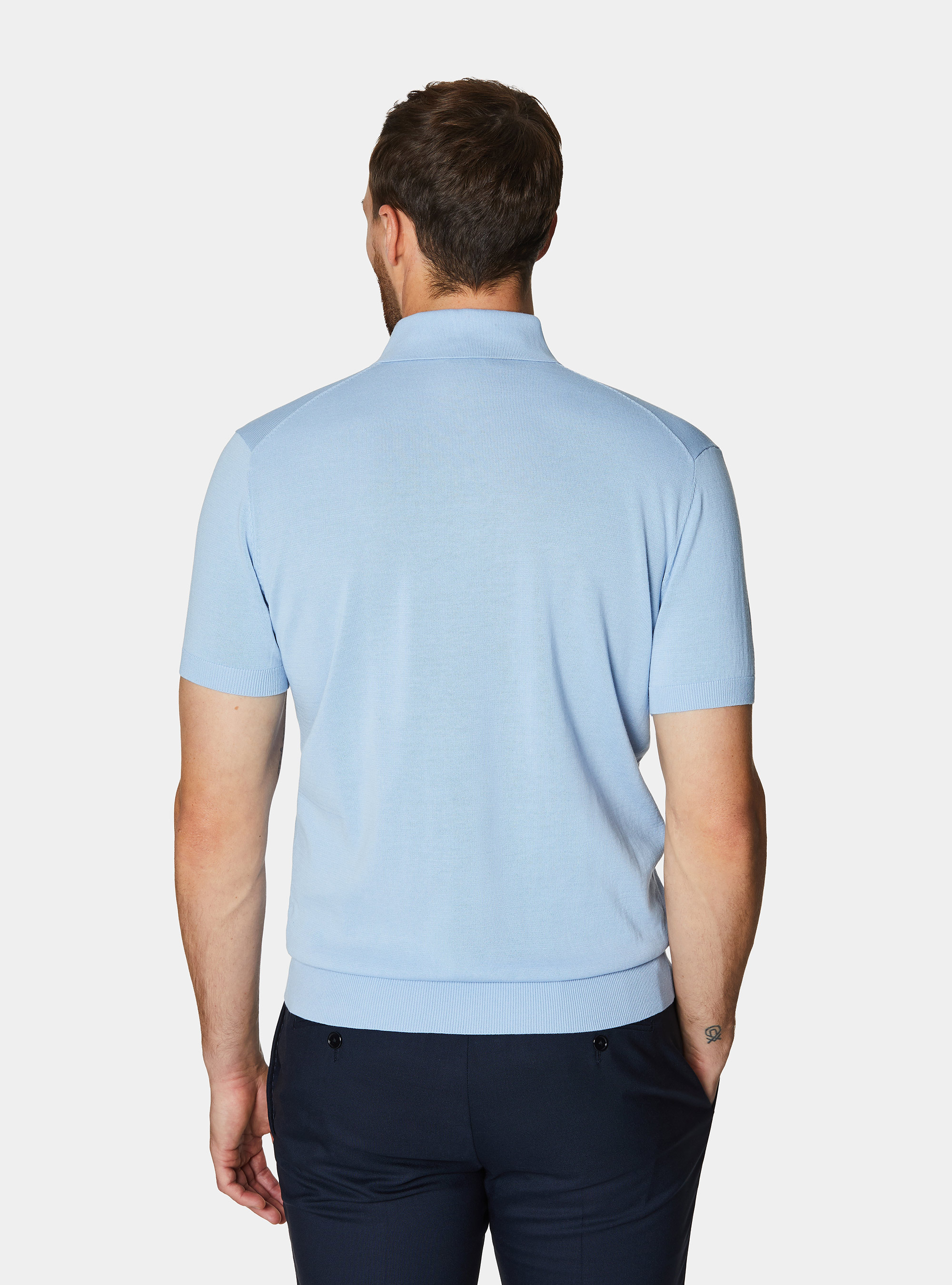Extra-fine cotton knit polo shirt, 0266C AZZURRO