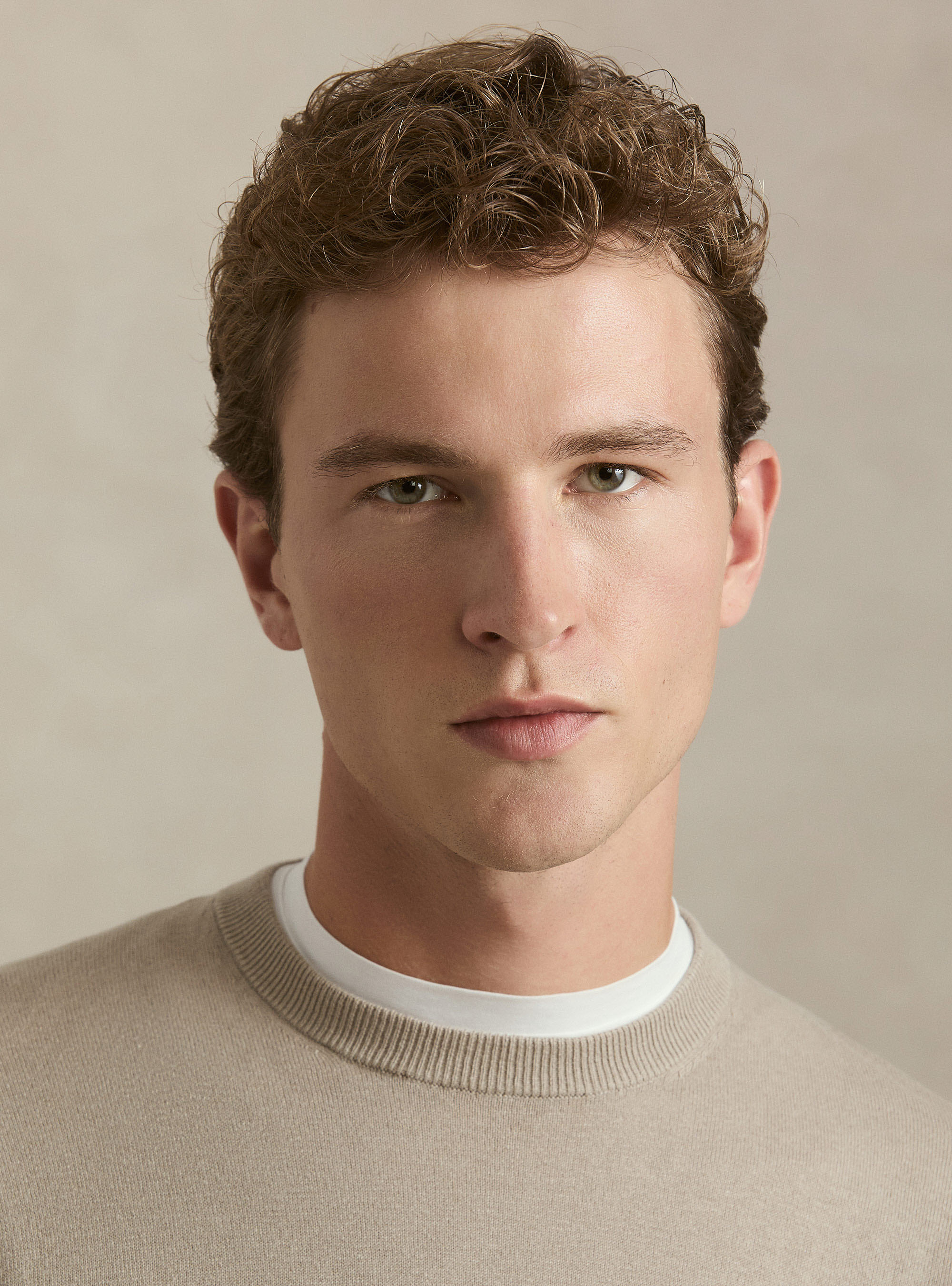 Cotton, silk and cashmere blend crewneck sweater, SAND