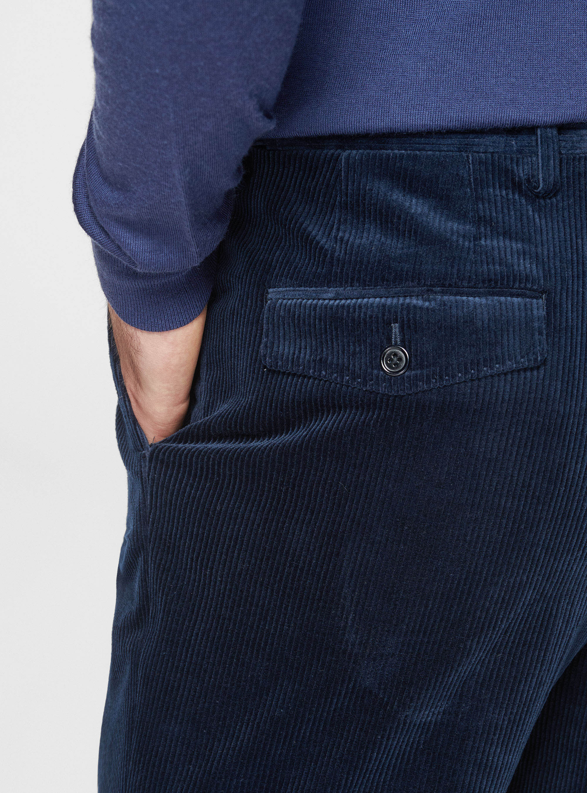Pantaloni con pince in velluto stretch Duca Visconti di Modrone, BLU NAVY