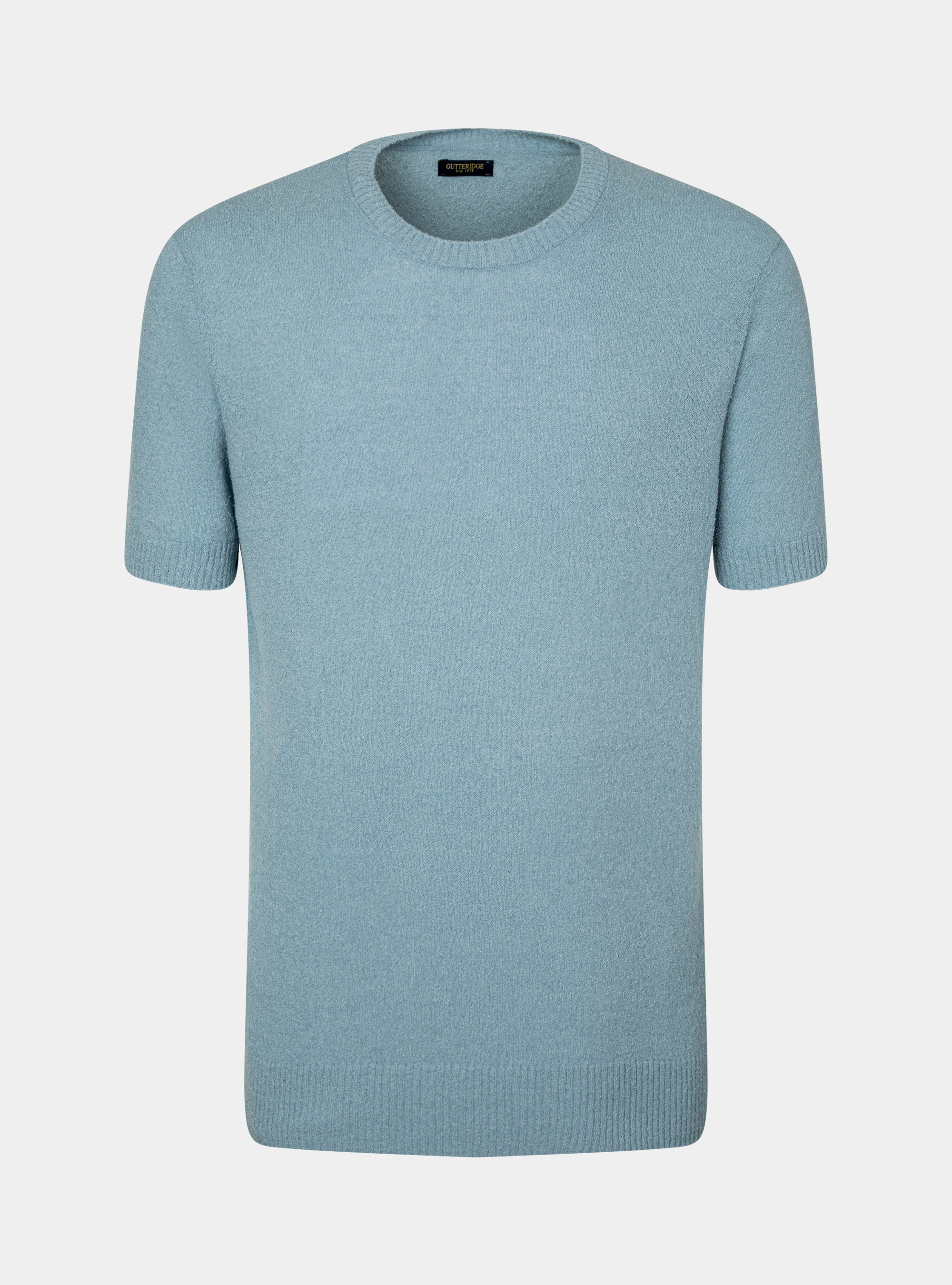 Maglia girocollo in misto cotone boucl&egrave;, AZZURRO