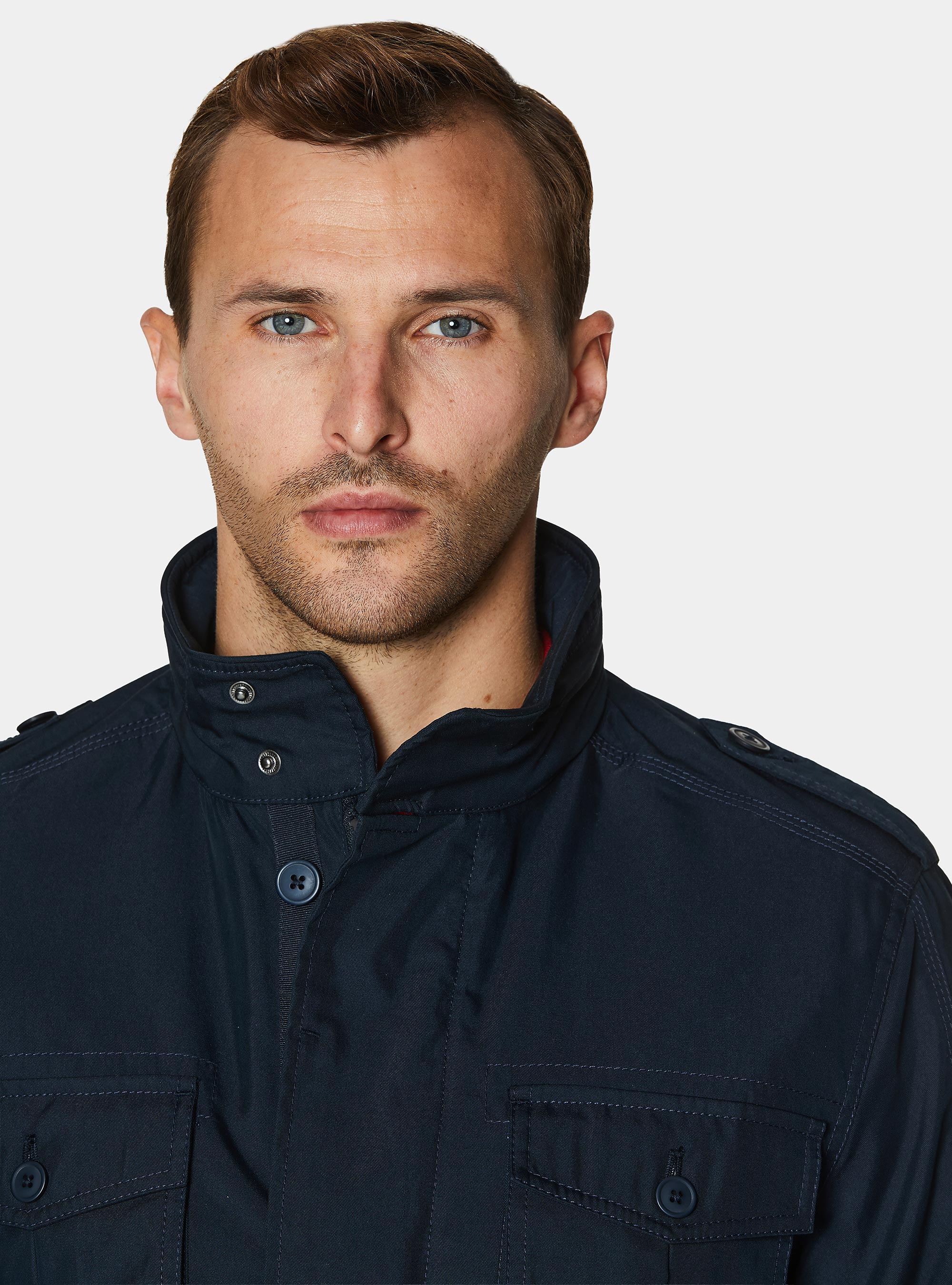 Field jacket en twill de coton m&eacute;lang&eacute;, BLEU MARINE