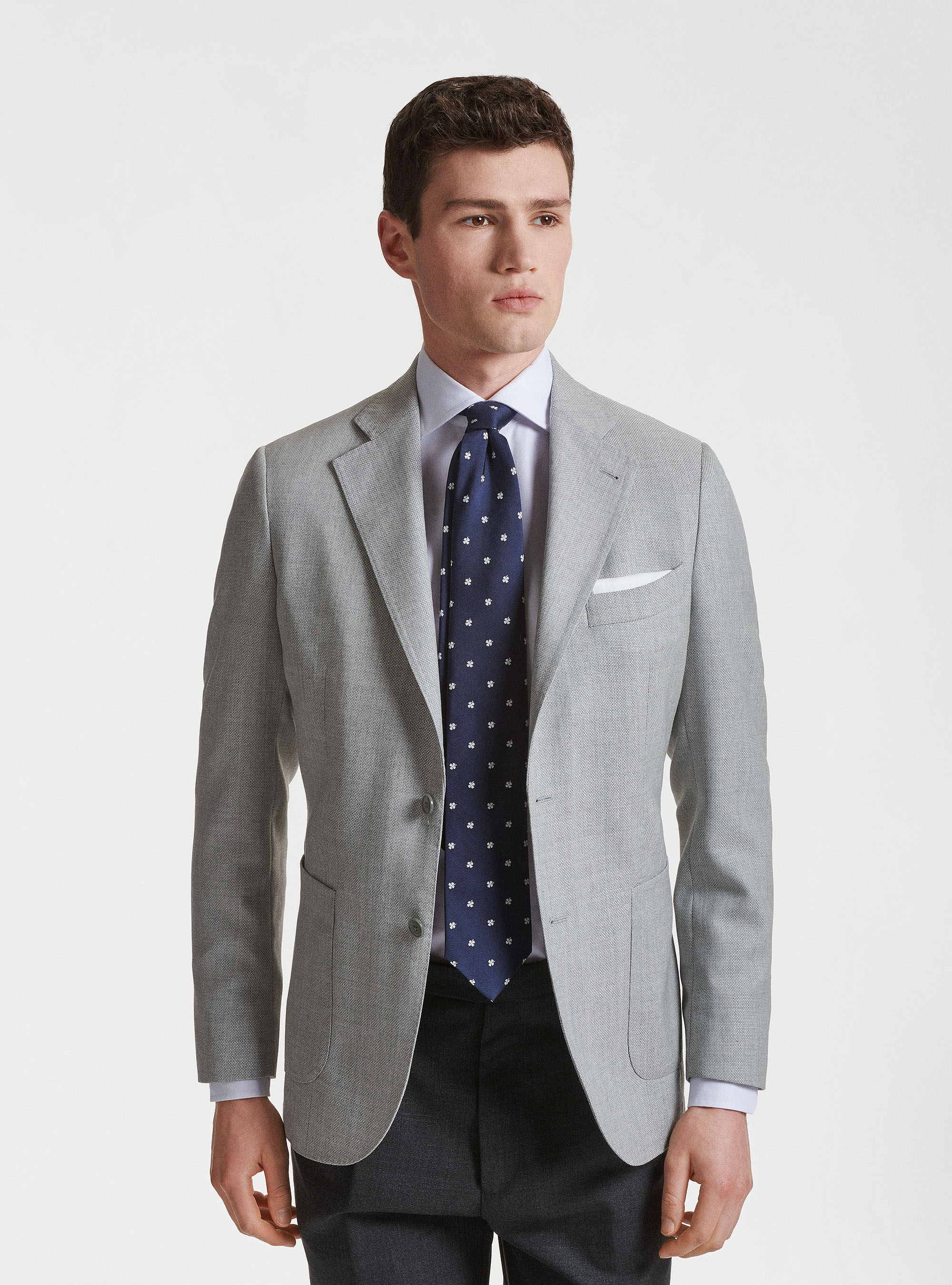 Giacca hopsack in lana Vitale Barberis Canonico, GRIGIO CHIARO MELANGE