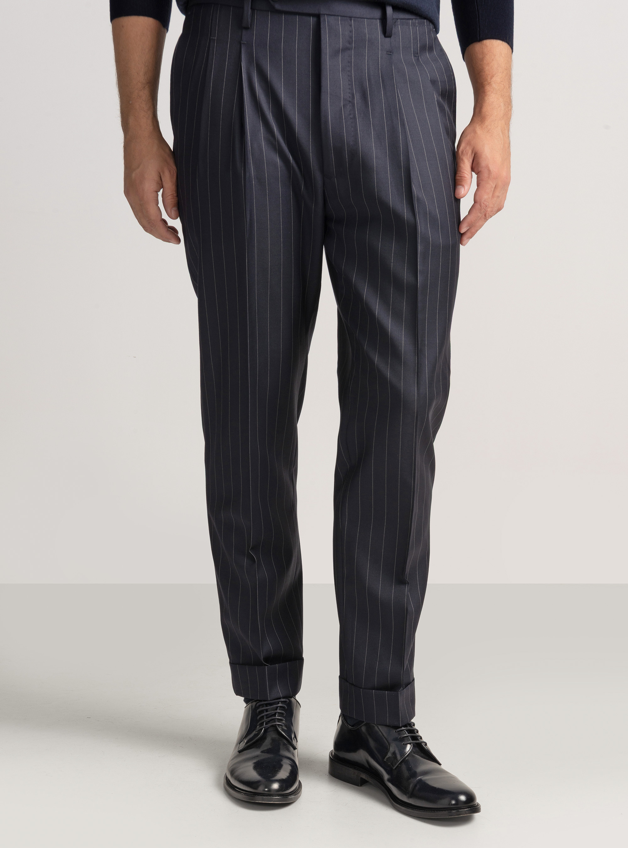 Pure wool pinstripe suit trousers Vitale Barberis Canonico, NAVY BLUE