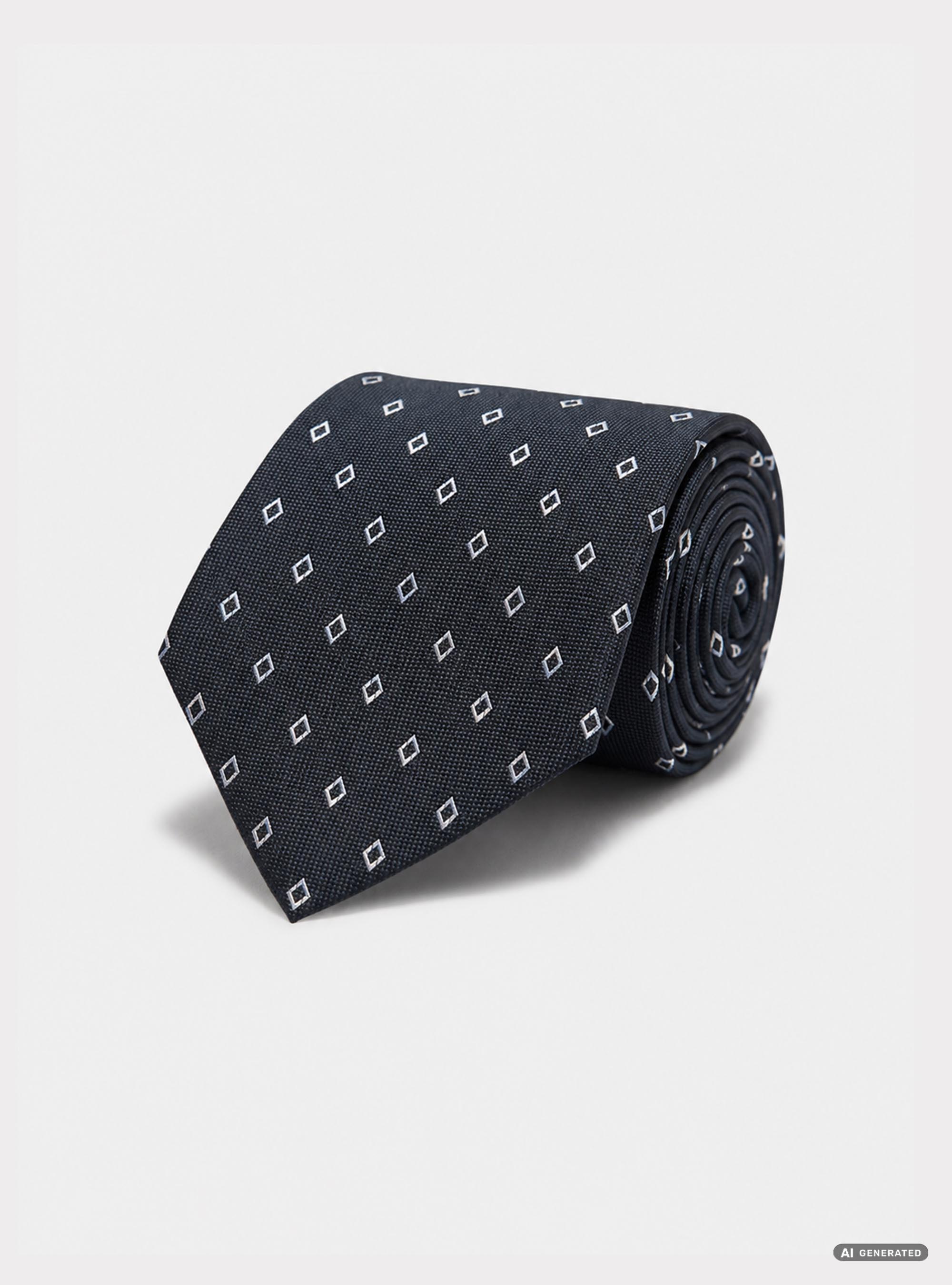 Corbata de seda jacquard con microestampado de rombos, AZUL MARINO