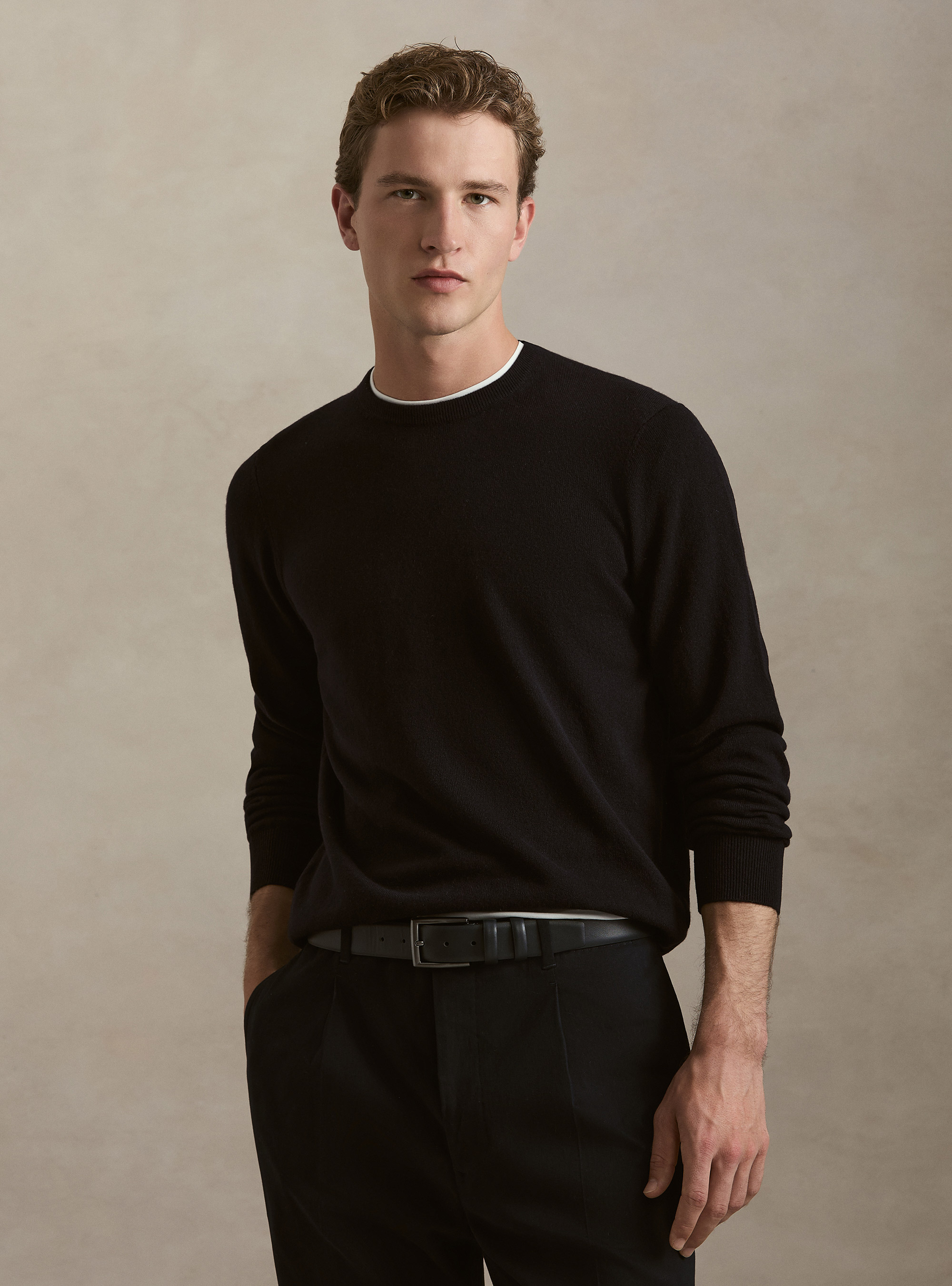 Pull col rond en 100% cachemire, BLEU MARINE