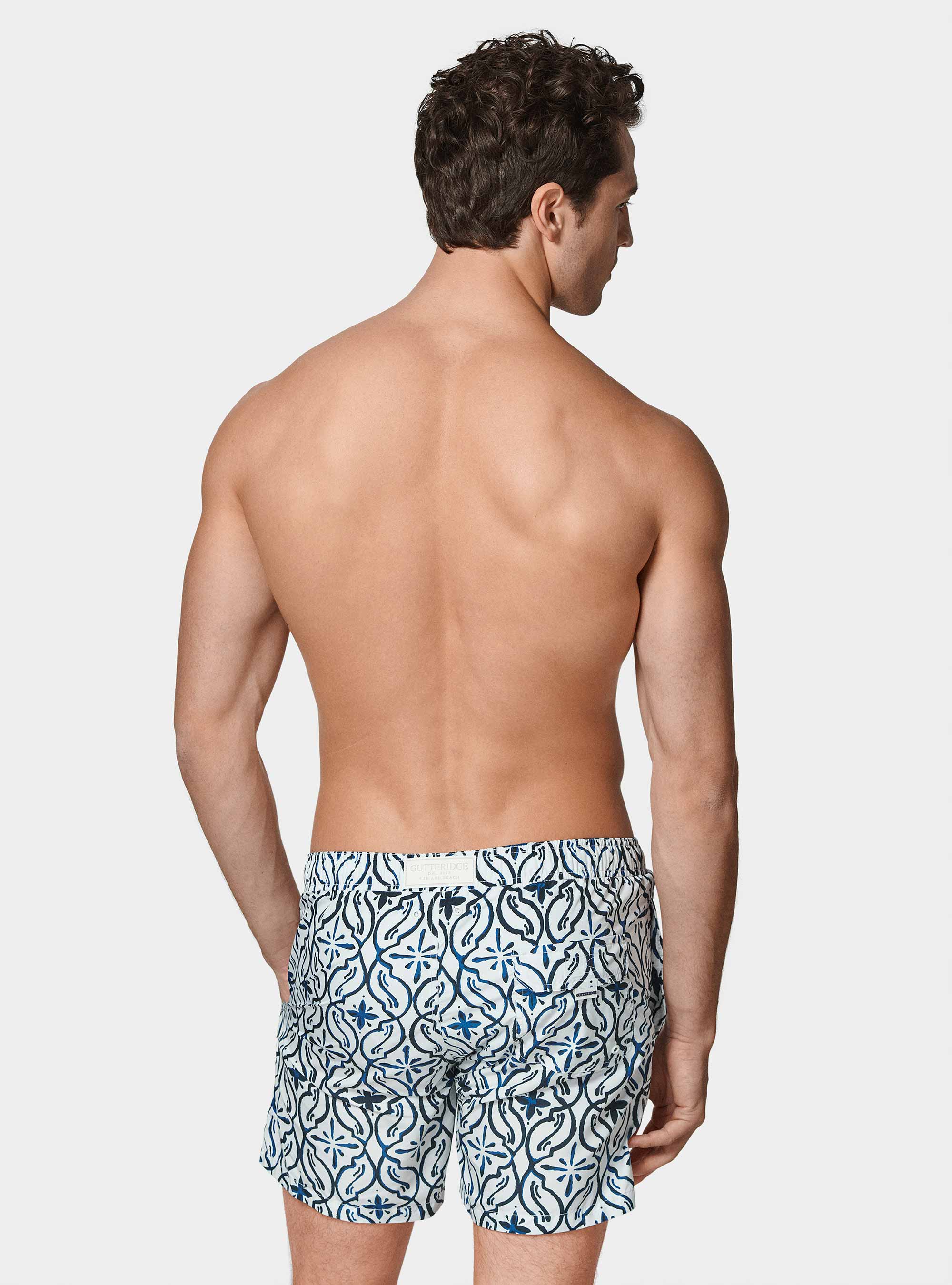 Ba&ntilde;ador con estampado de may&oacute;lica, AZUL MEDIO