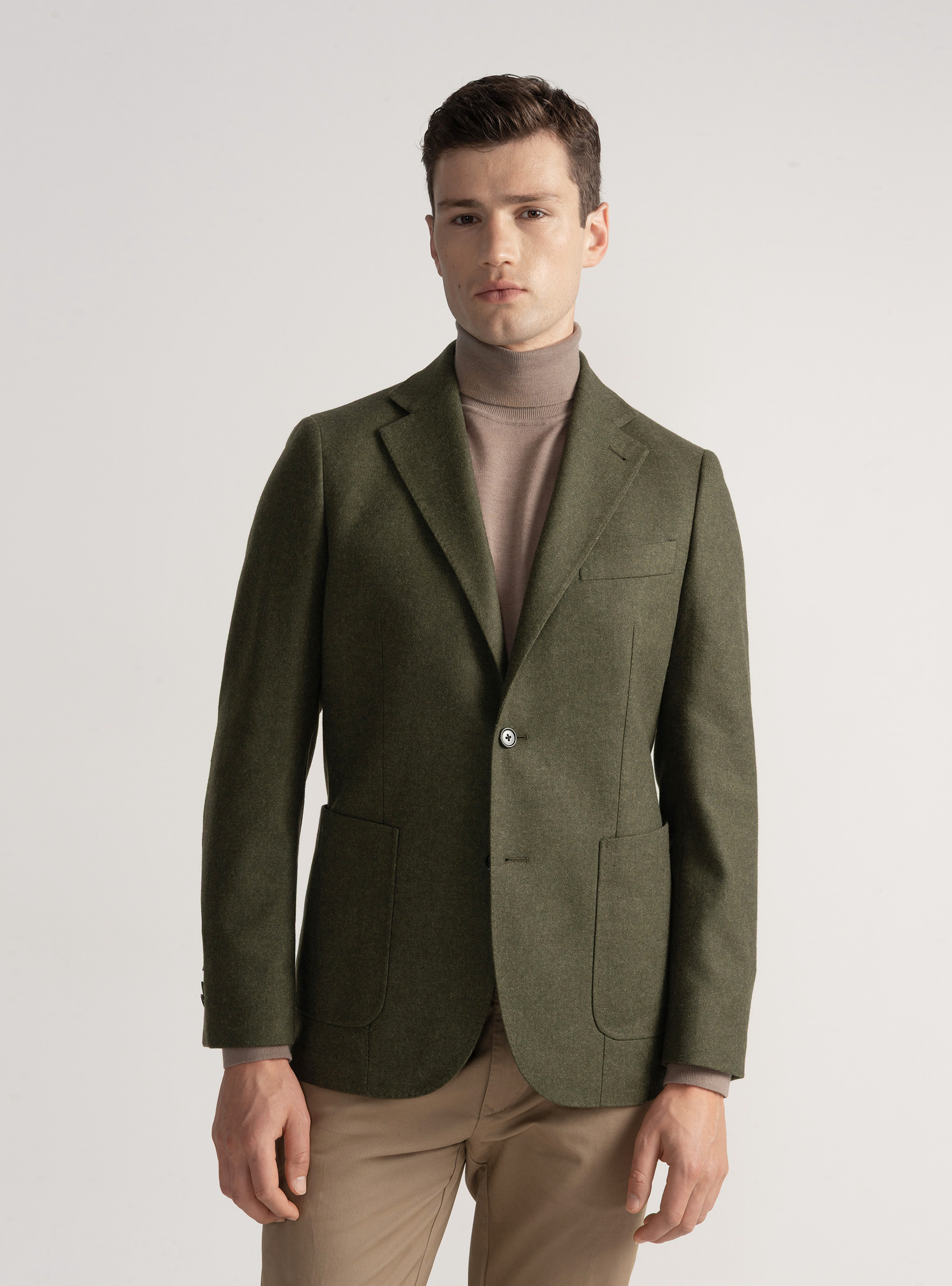 Wool-blend flannel blazer, GREEN