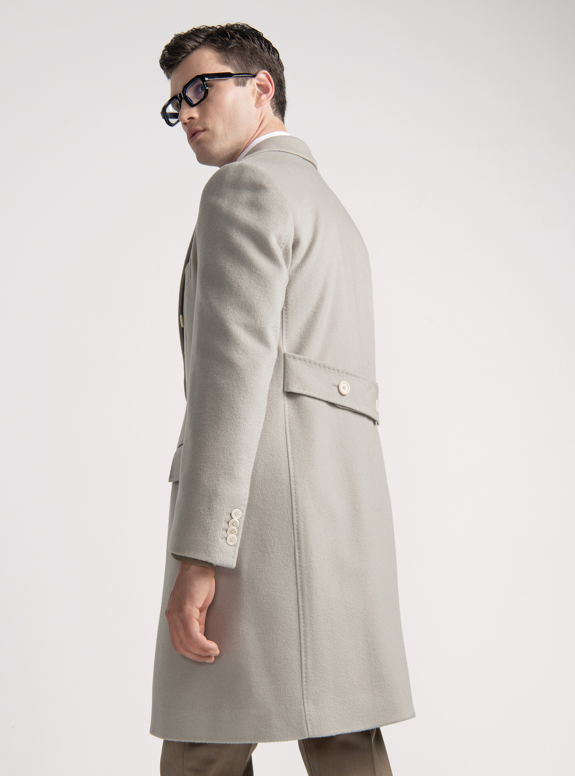 Double-breasted coat in 100% cashmere, ECRU 0536C
