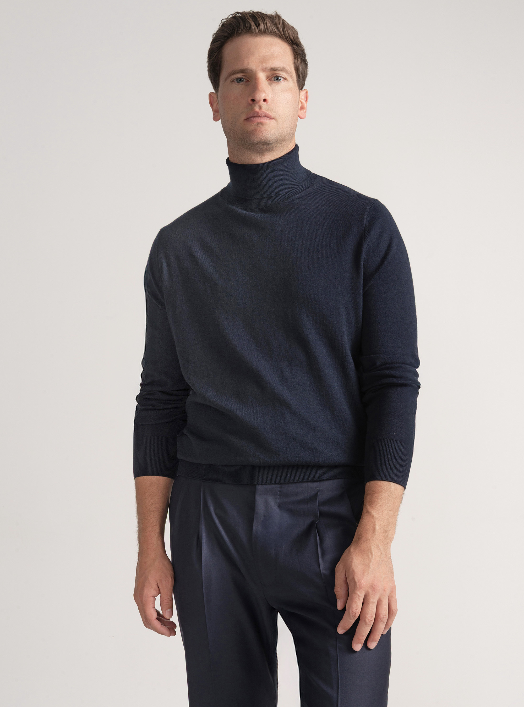 Dolcevita in cotone seta e cashmere, BLU NAVY