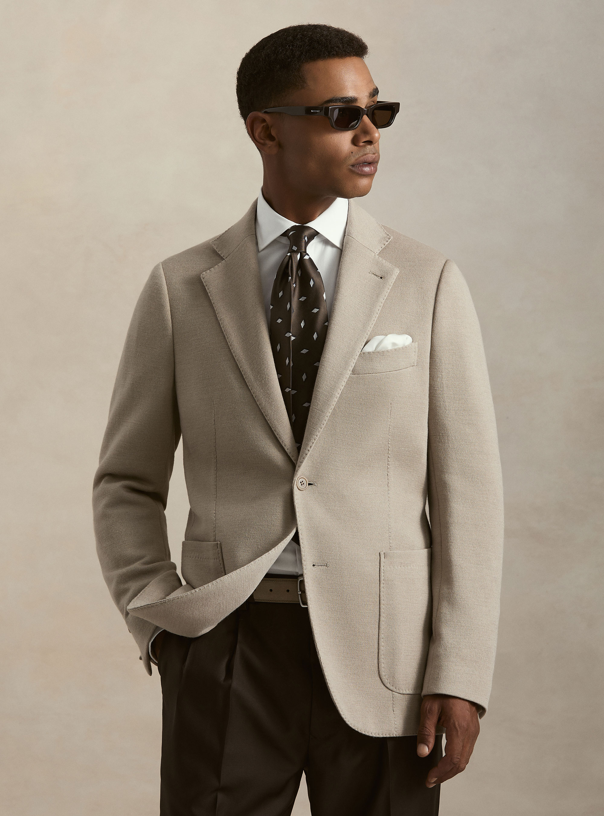 Wool and cotton jersey blazer, SAND
