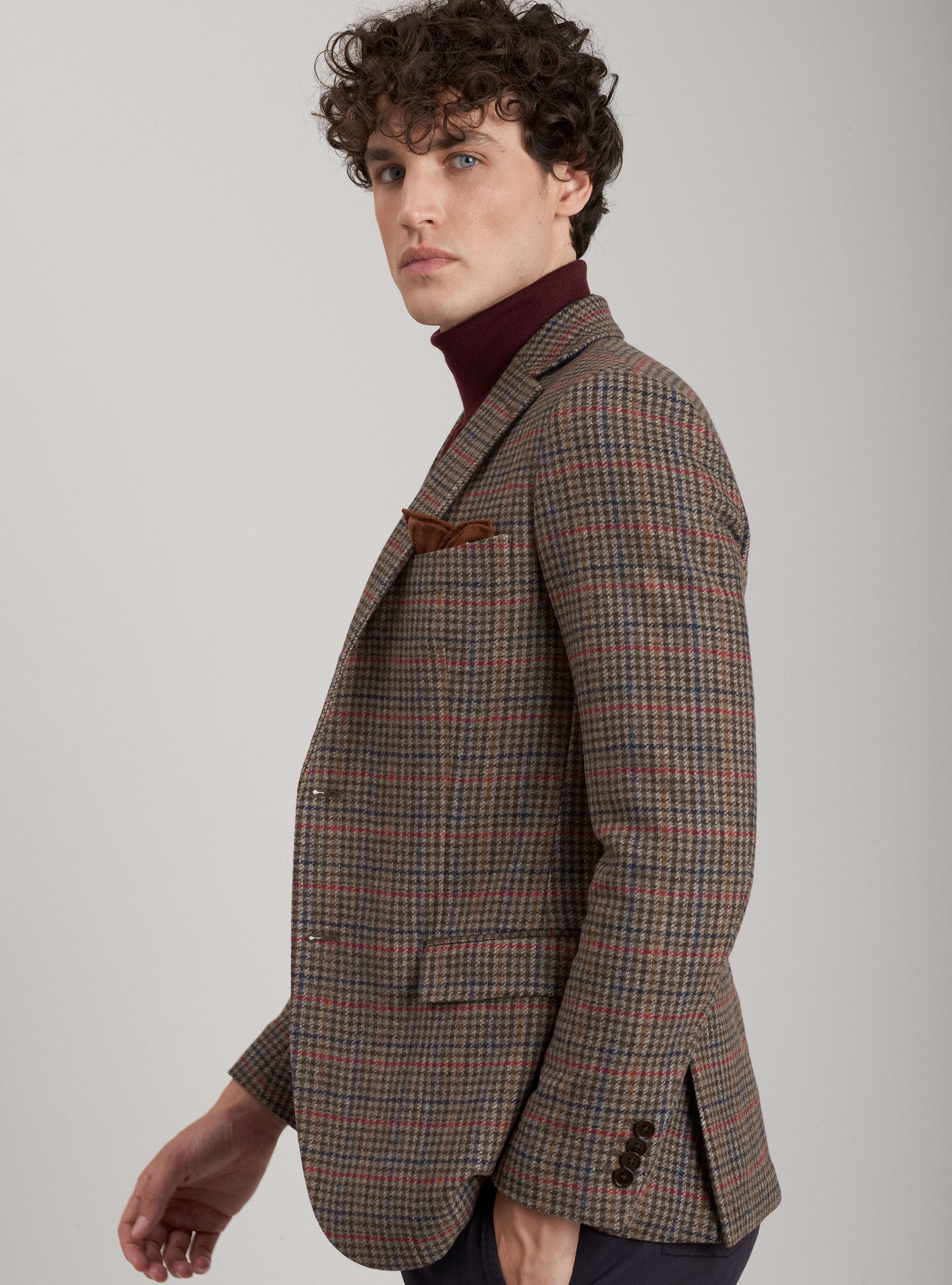 Veste Prince de Galles en laine et cachemire, MARRON