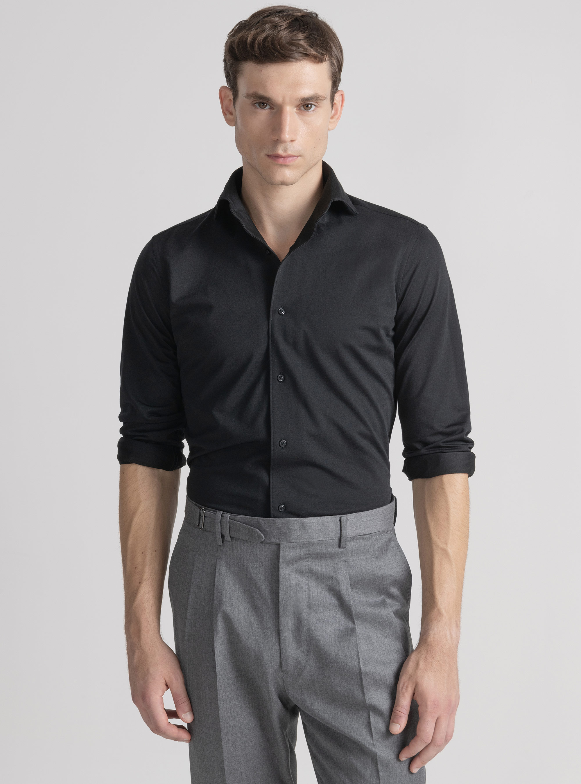 Camicia in jersey di misto cotone, NERO