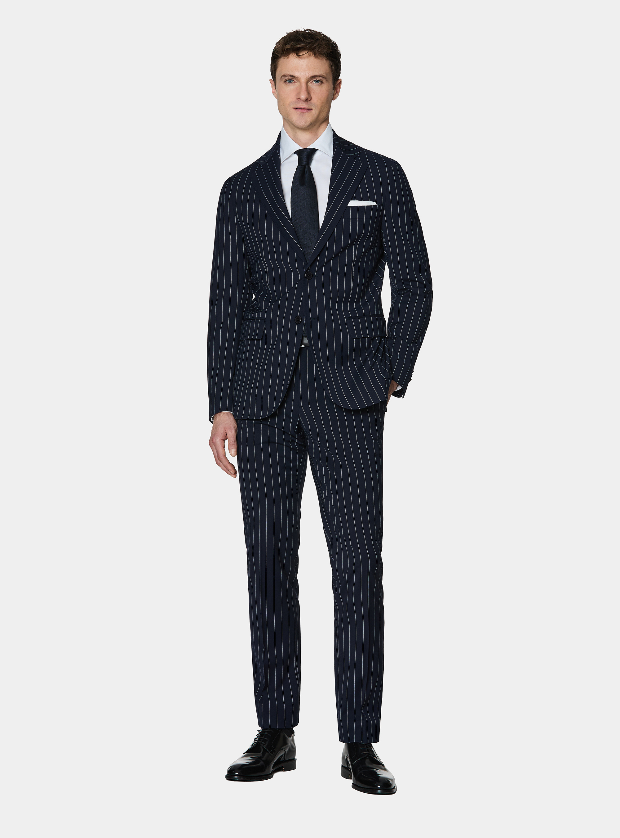 Pinstripe suit trousers, NAVY BLUE