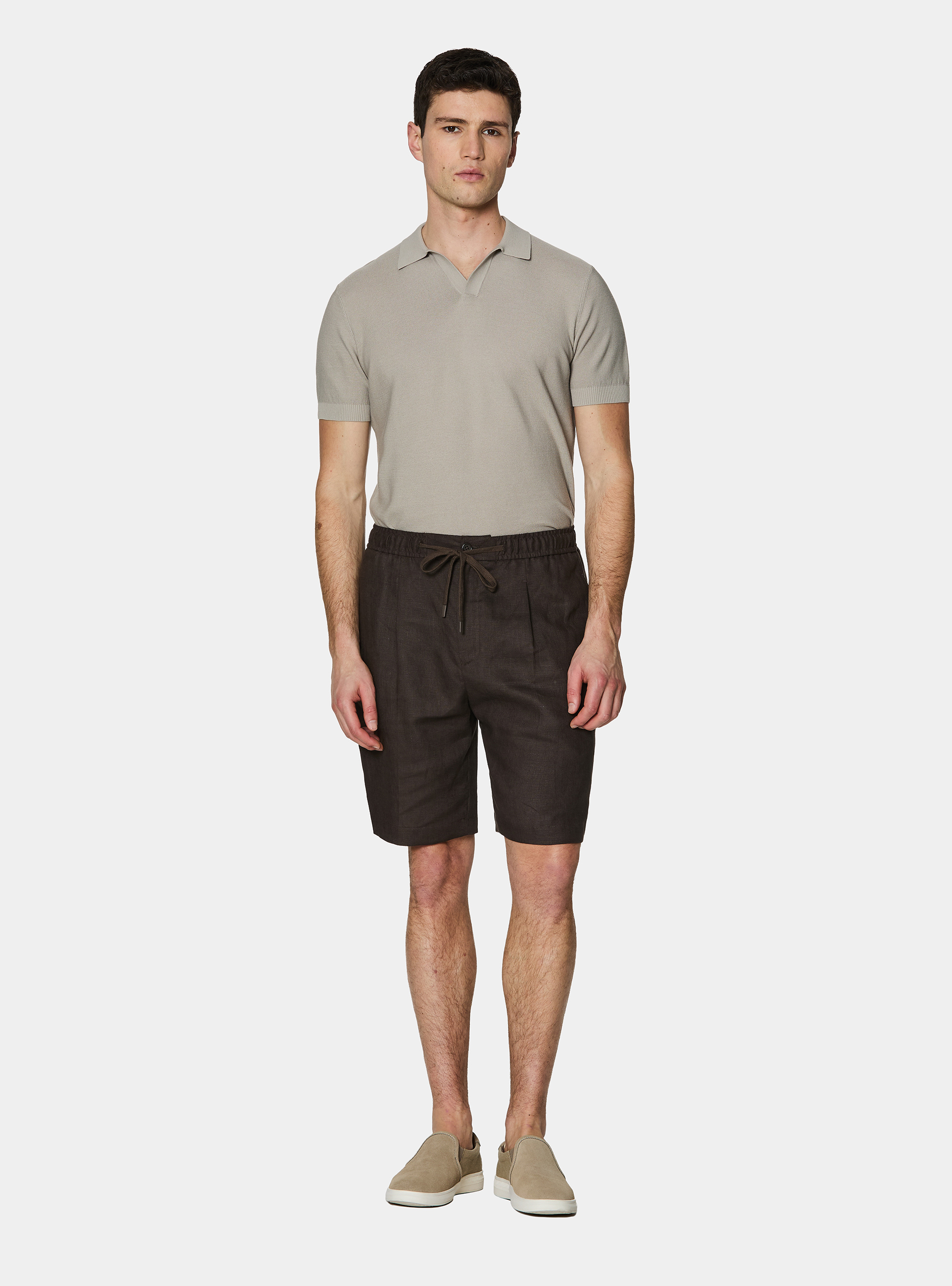 Bermudas de lino con cord&oacute;n ajustable, MARRON
