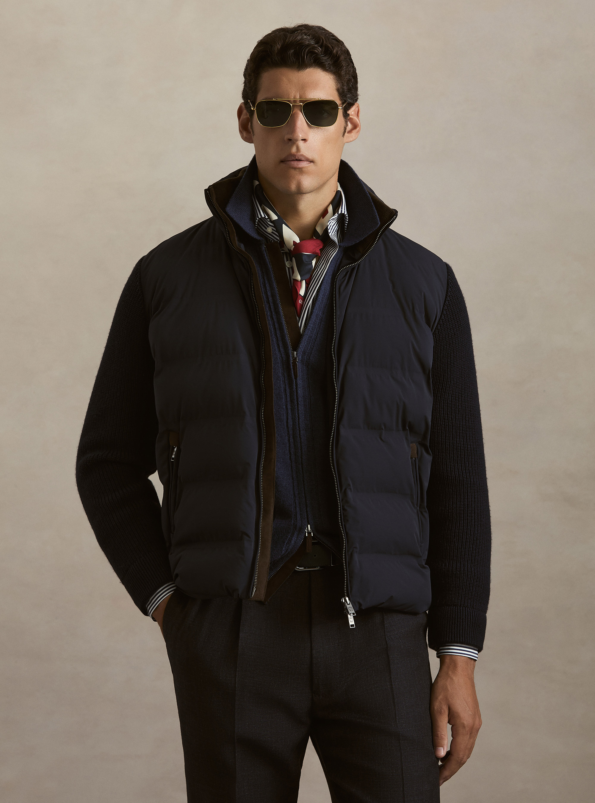 Bomber termosaldato con maniche in lana, BLU NAVY