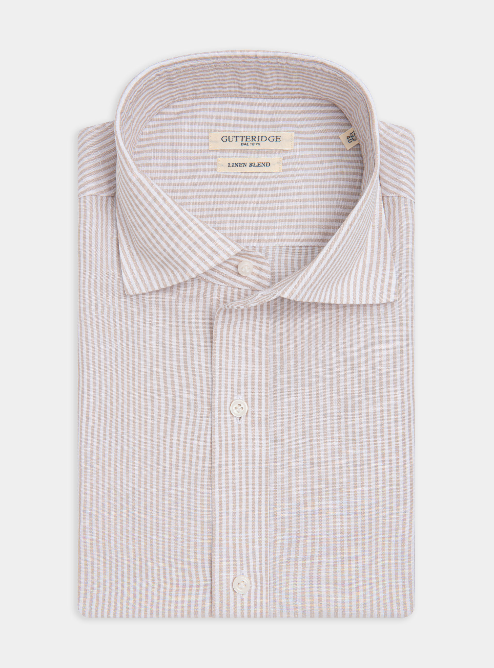 Camicia collo semi francese in lino e cotone rigato, SABBIA