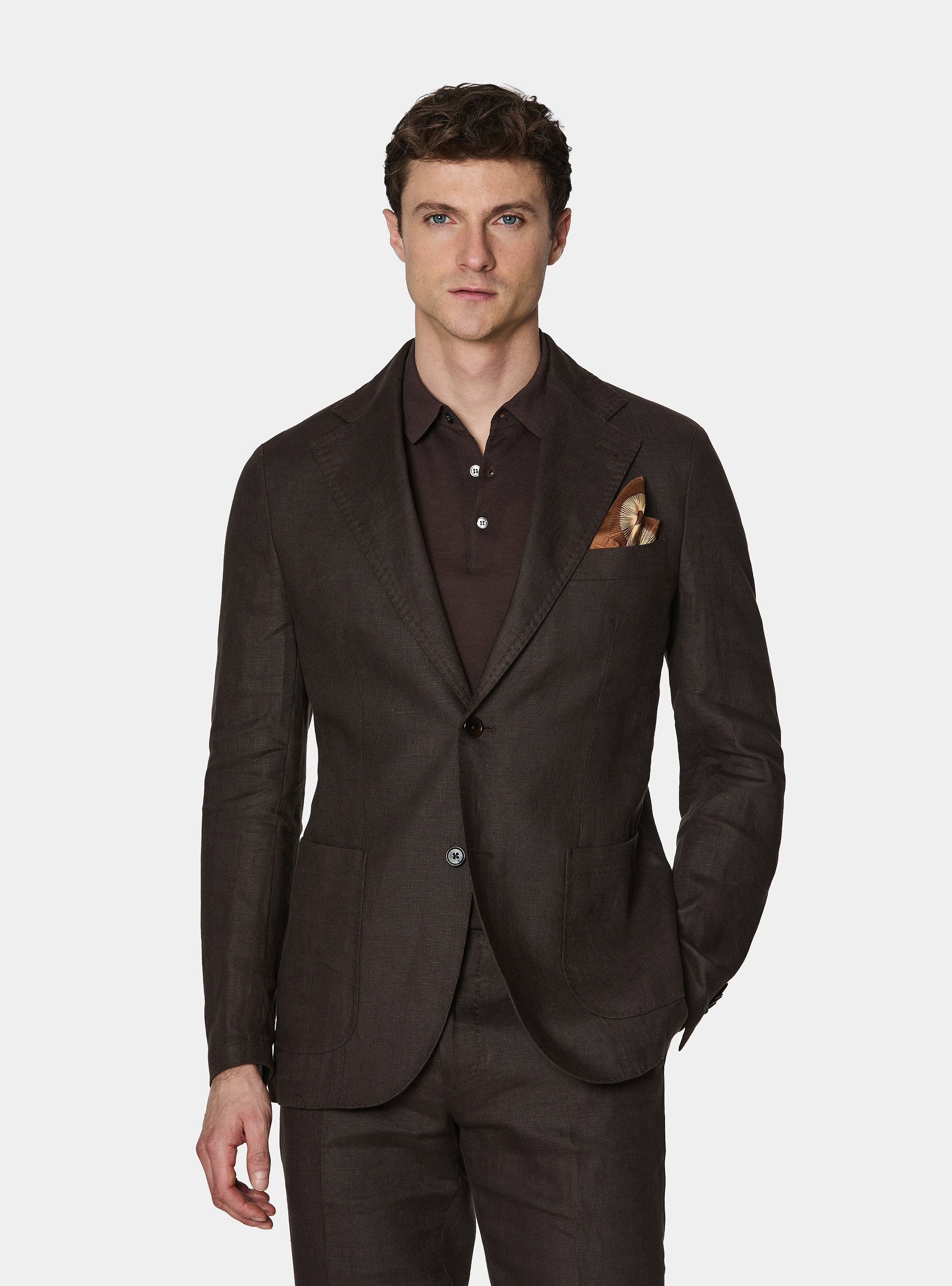 Veste de costume en pur lin, MARRON