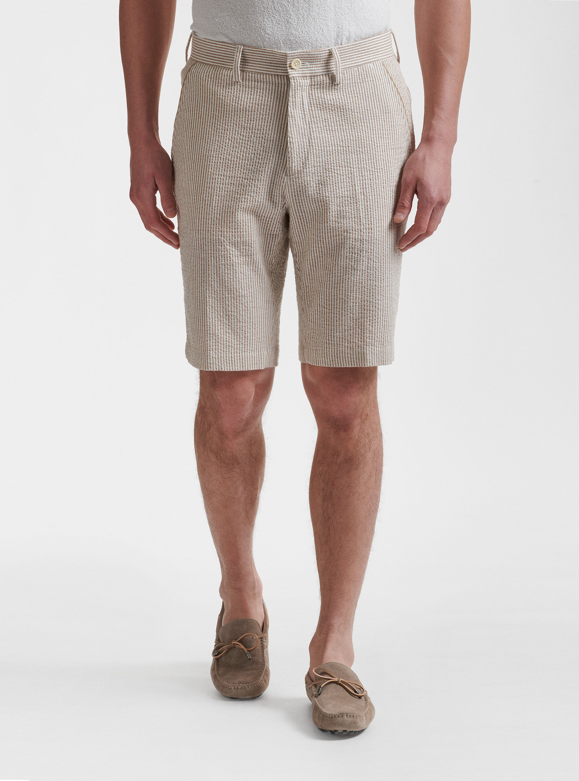 Bermudas de algod&oacute;n seersucker a rayas, CRUDO