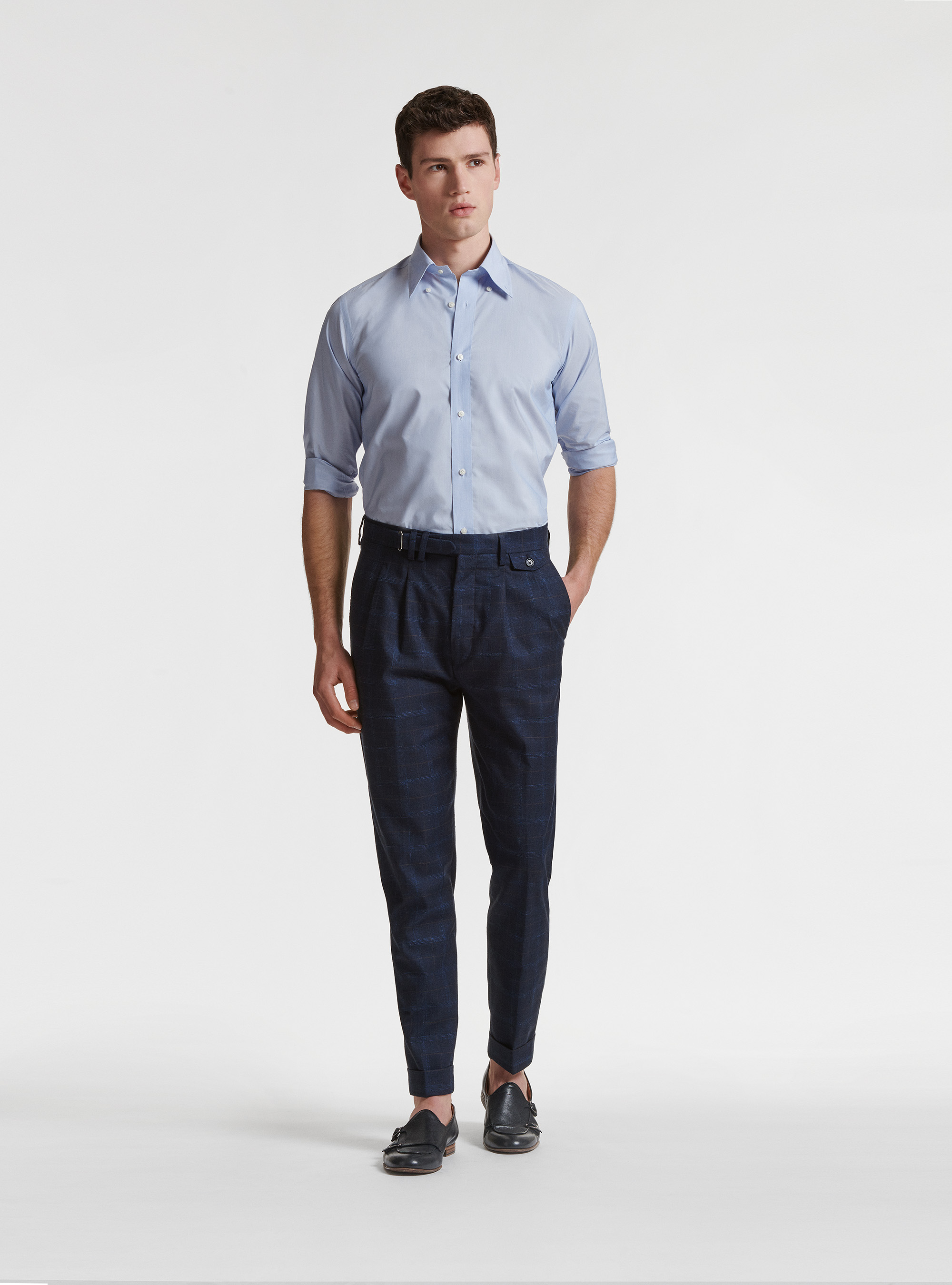 Camicia collo button down in misto cotone, AZZURRO