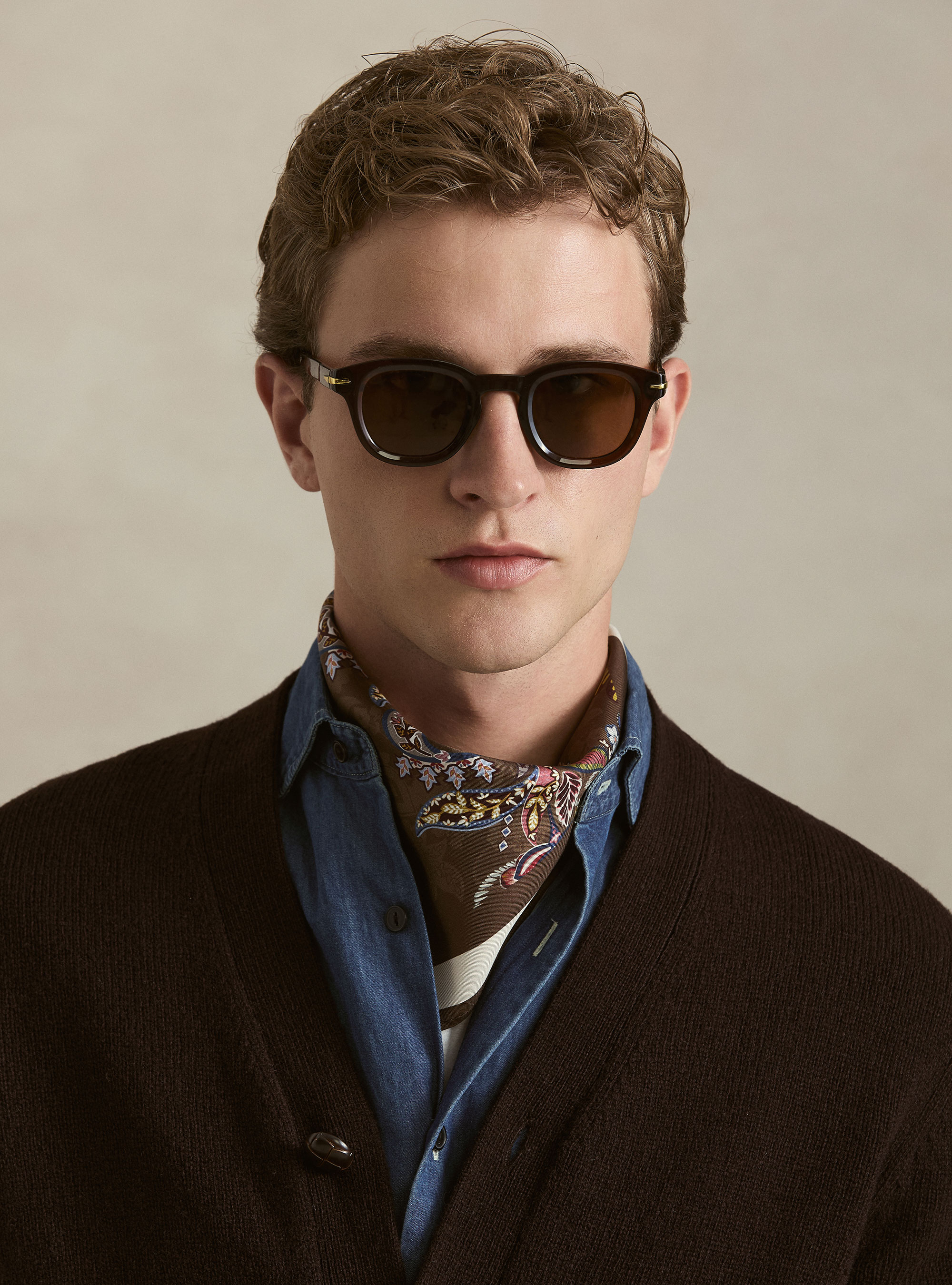 Shetland wool knitted cardigan, BROWN