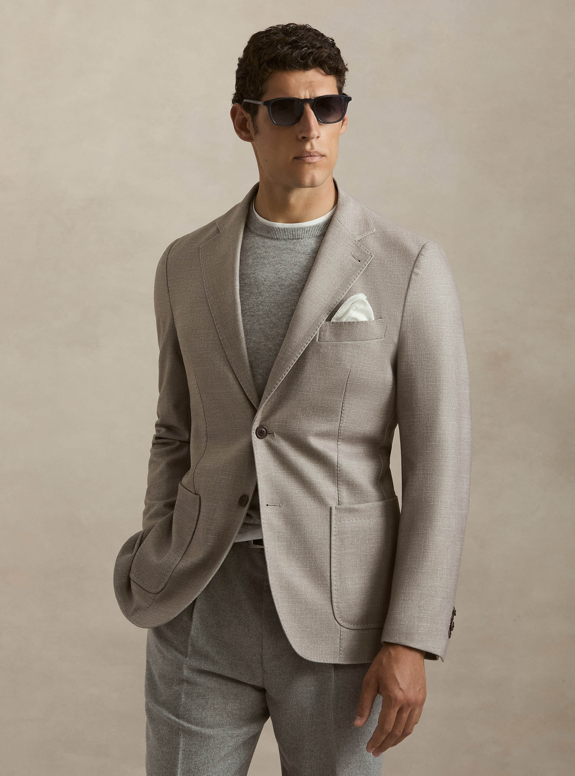 Single-Breasted Printed Wool Blazer, SAND