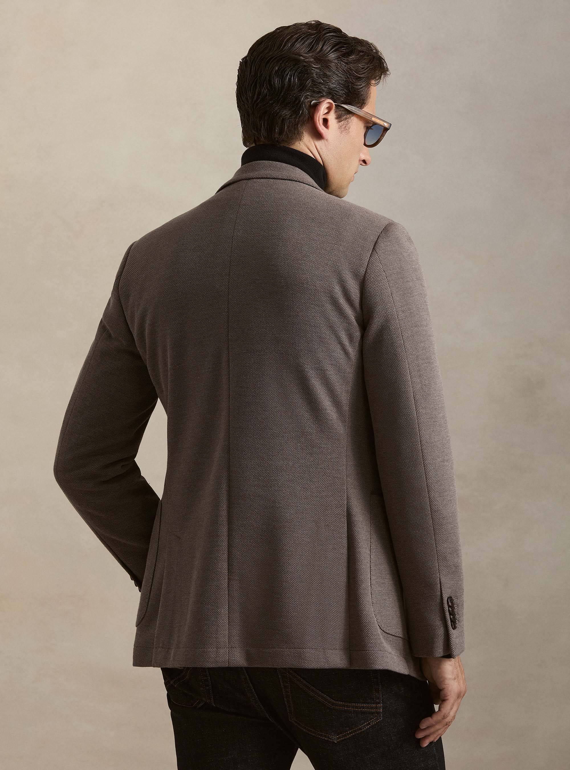 Single-breasted single jersey blazer, BROWN