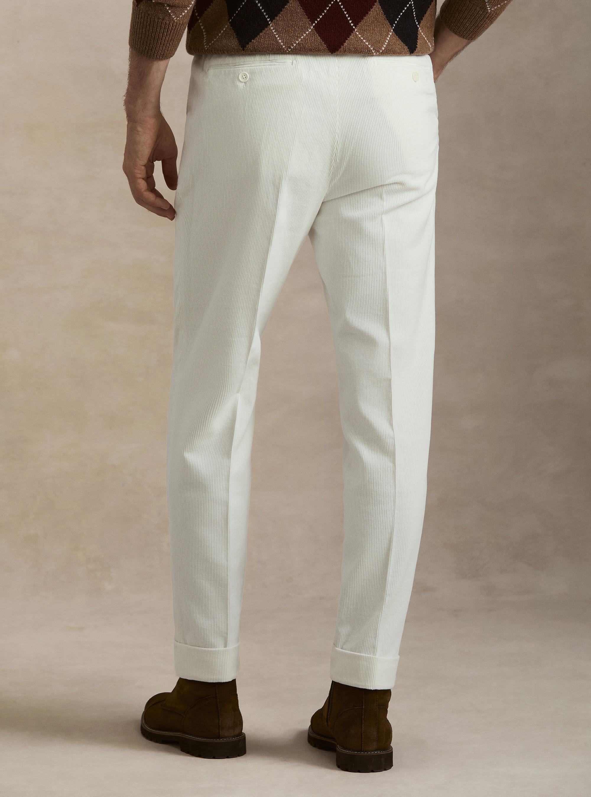 Pantaloni con pince in velluto, BIANCO