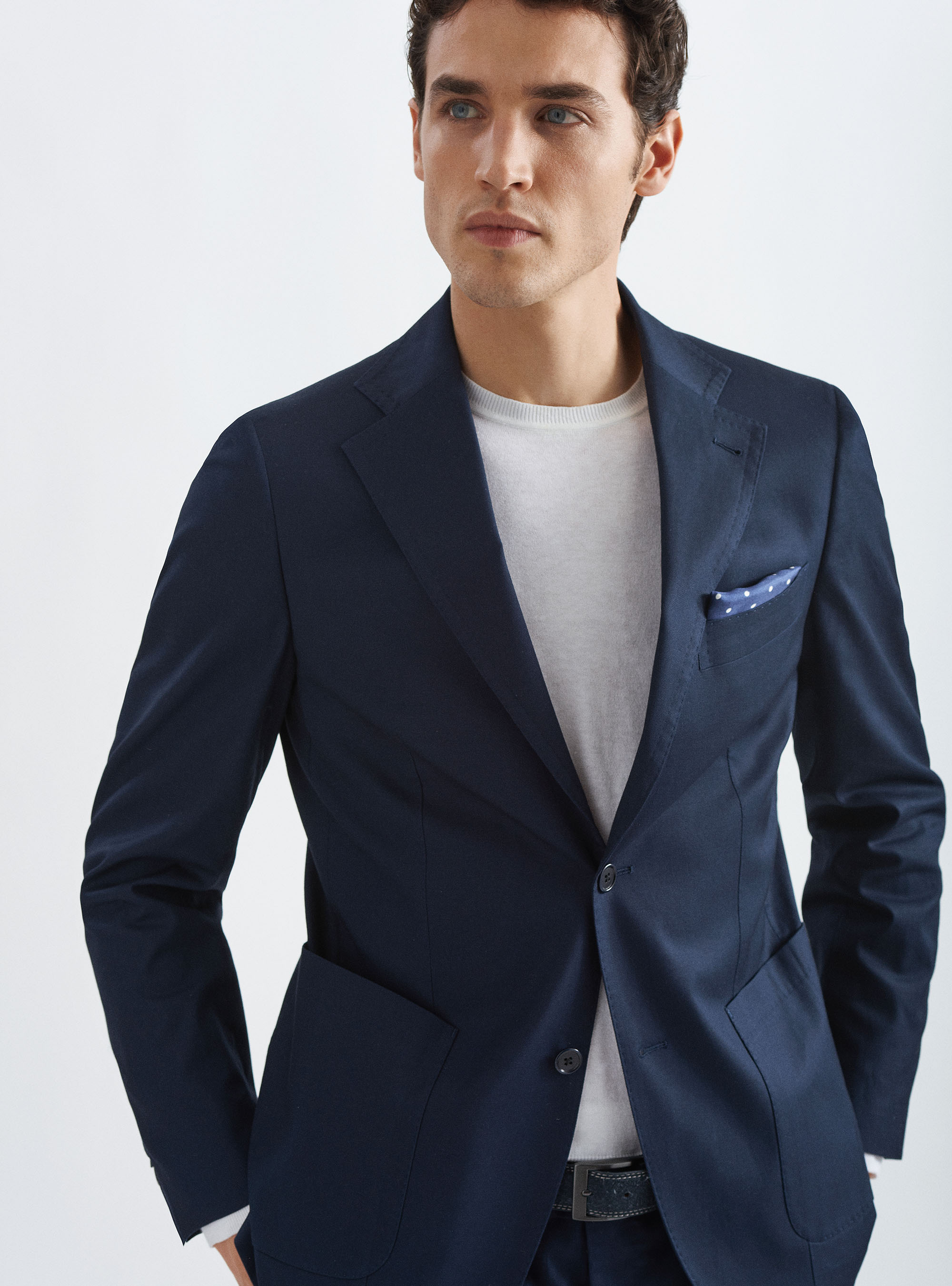 Giacca per abito in cotone stretch armaturato, BLU NAVY