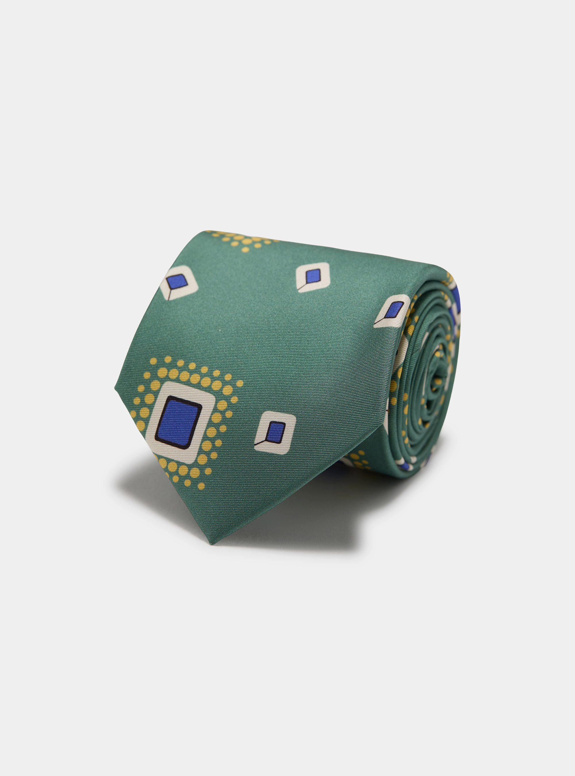 Cravatta in twill di seta stampa geometrica, SALVIA 0602C
