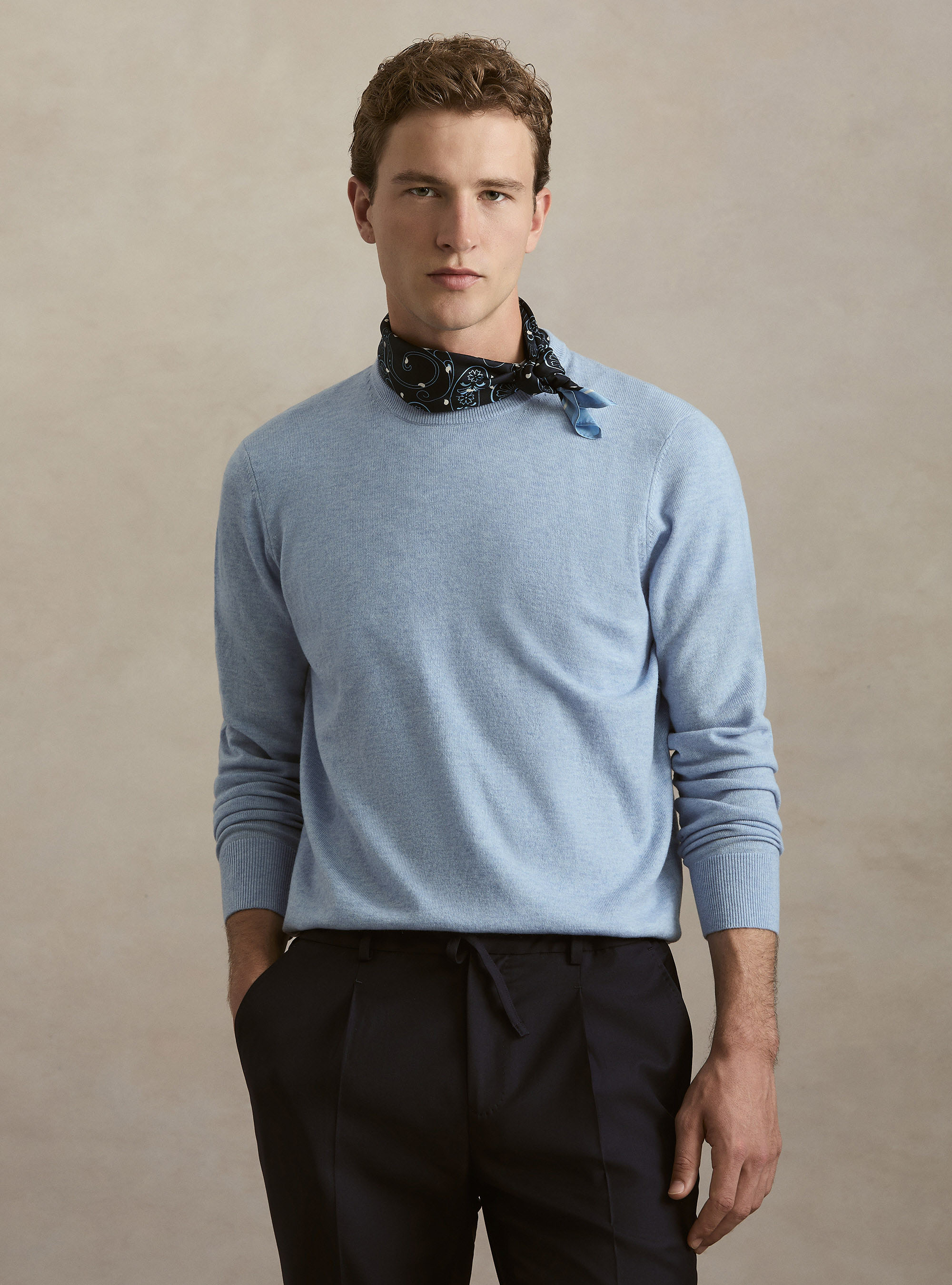Wool and cashmere blend crewneck sweater, AZZURRO POLVERE 0283C