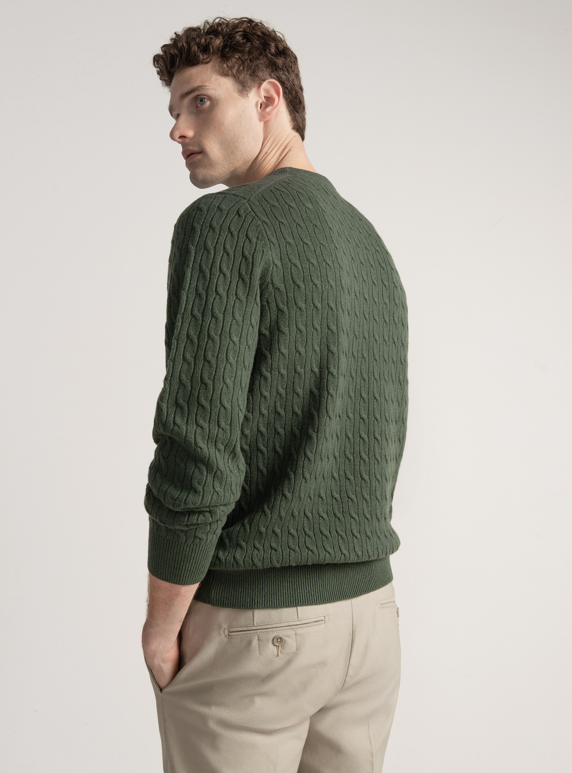 Cashmere wool crew-neck sweater with braid, MILITARE 0609C