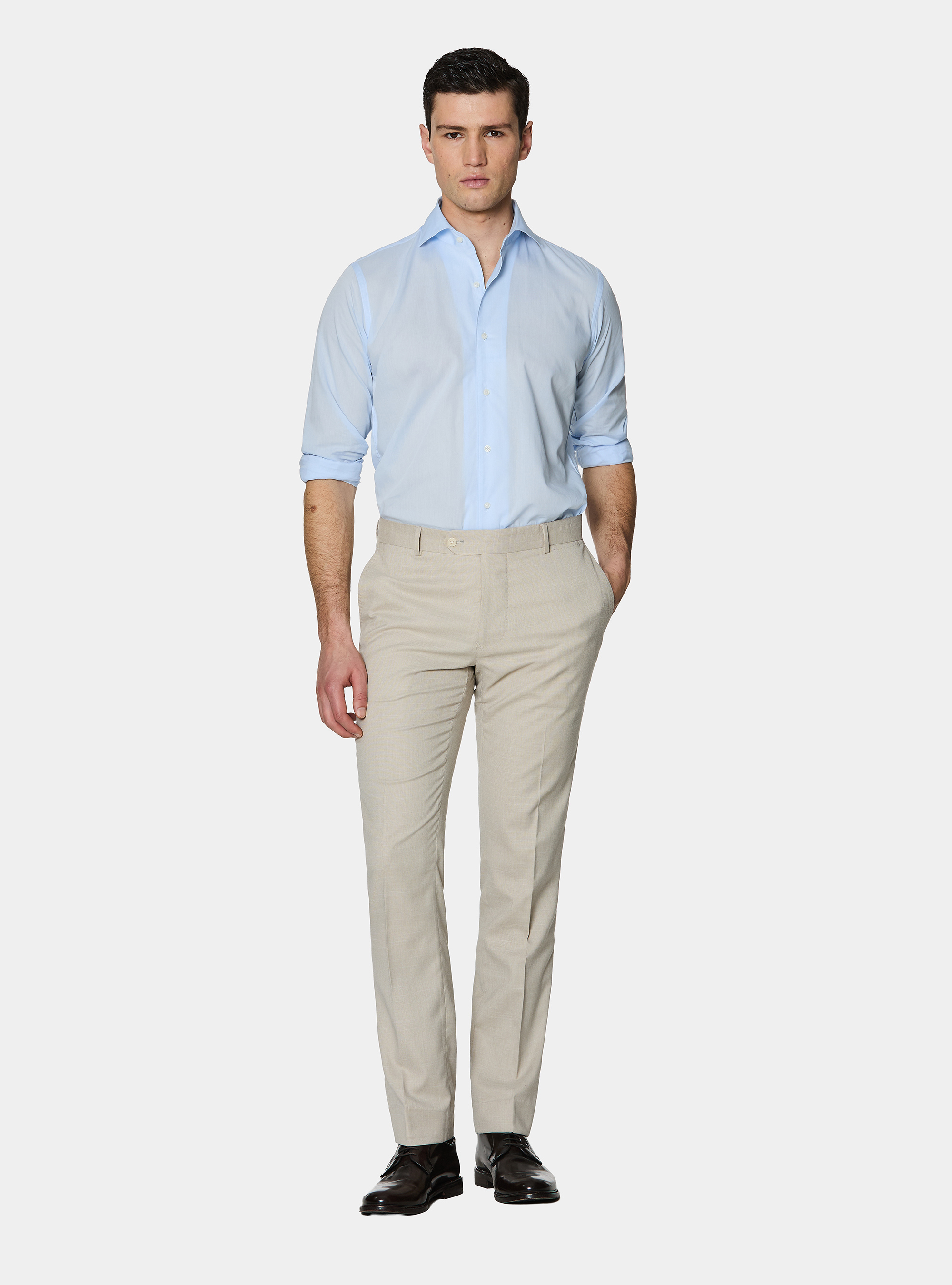 Camicia in cotone con paramontura, AZZURRO