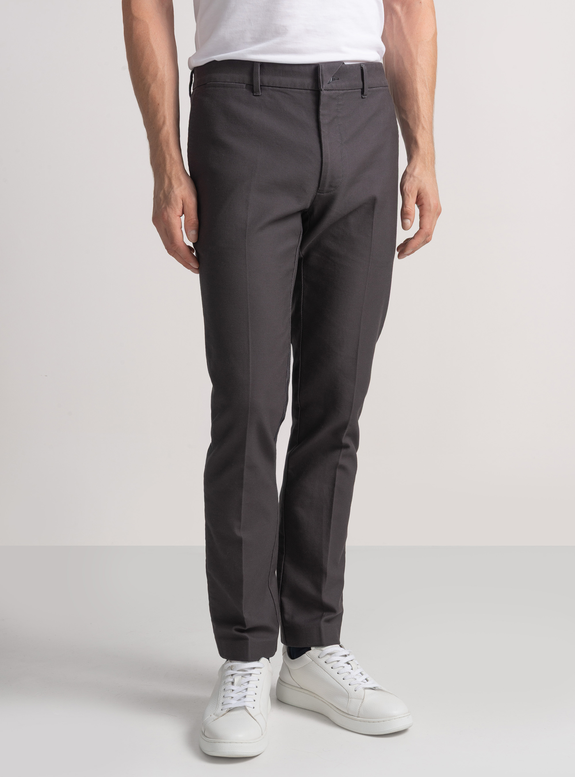 Pantalon slim fit en coton arm&eacute;, ASPHALTE