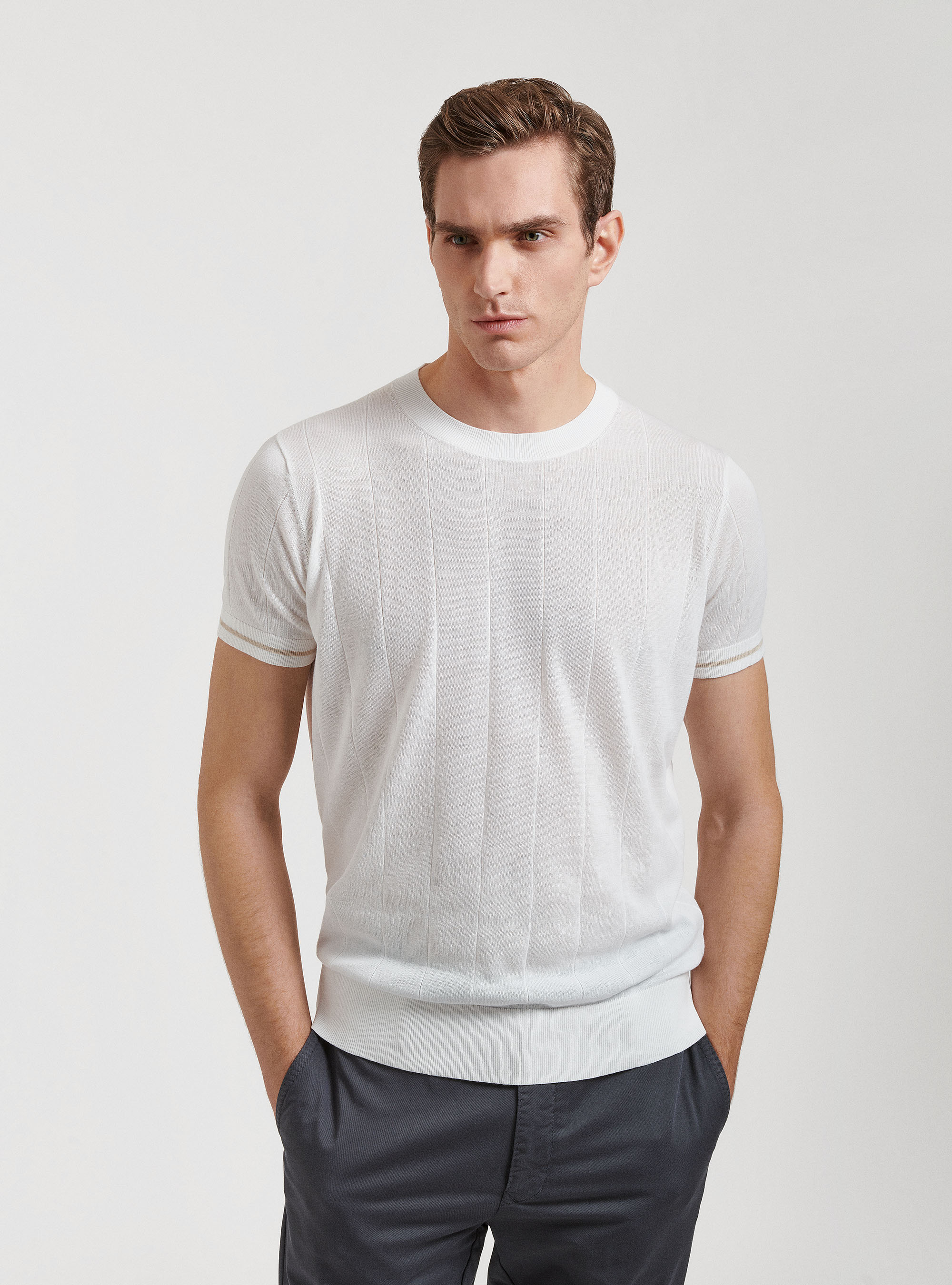 Pure cotton jersey in flat rib, WHITE