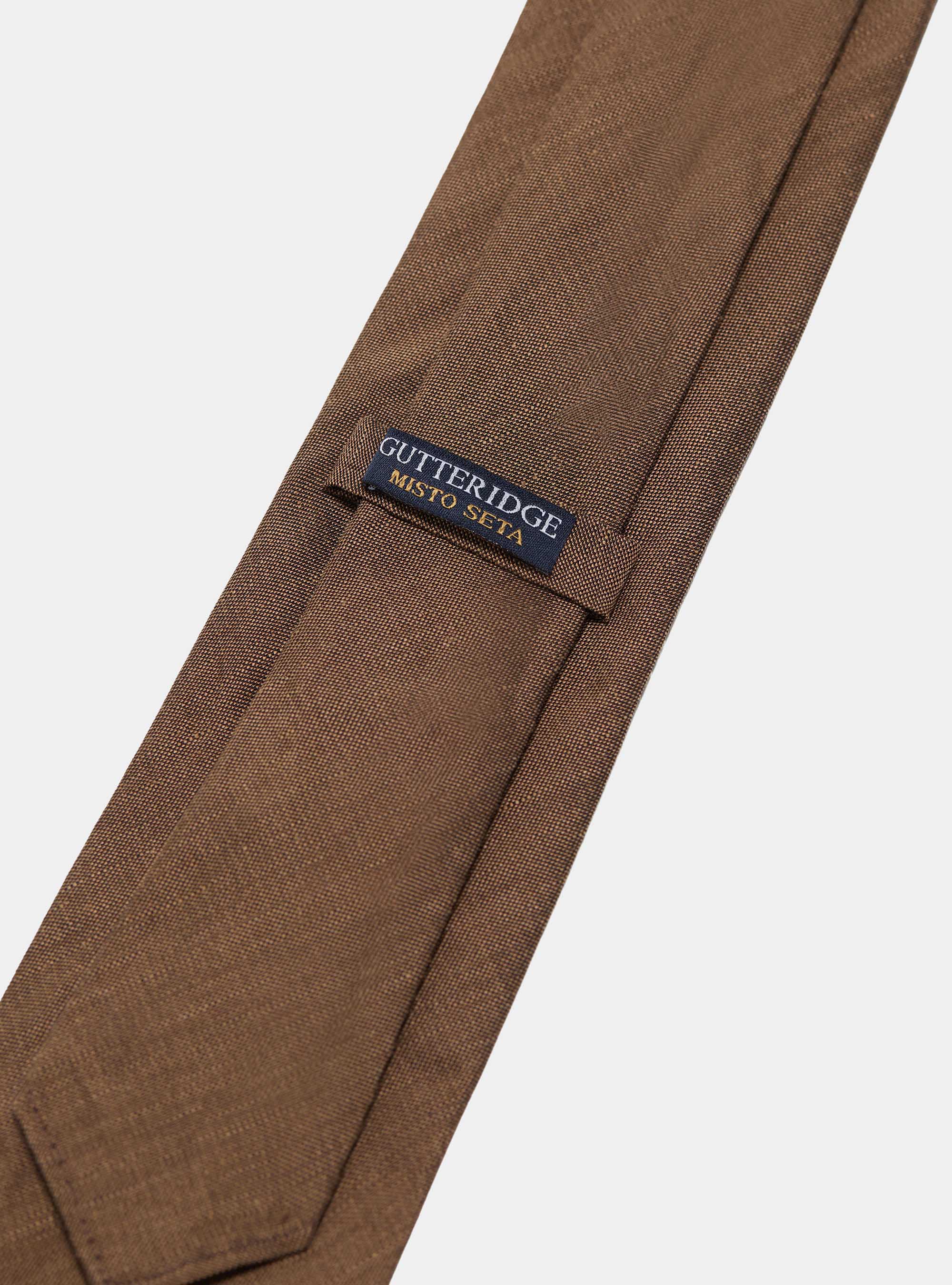 Silk and linen tie, BROWN