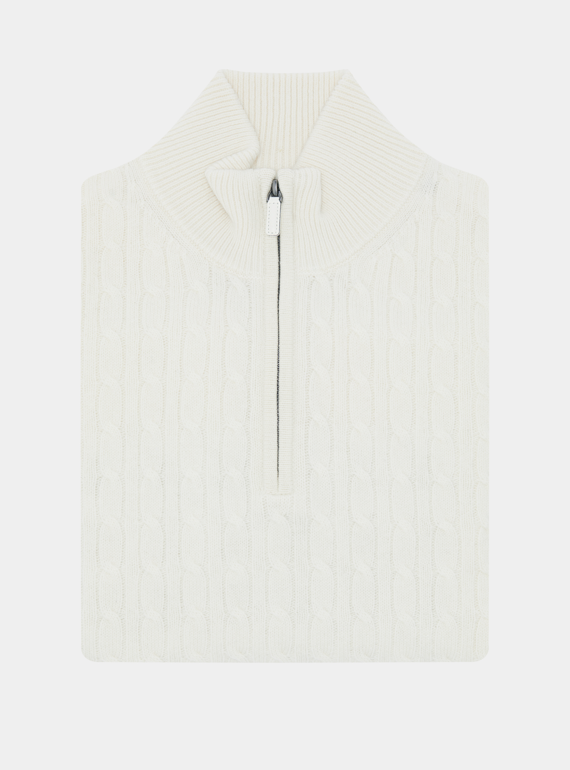 Zopfstrickpullover mit Mock-Neck aus Woll-Kaschmir-Mischung, BIANCO 0099C