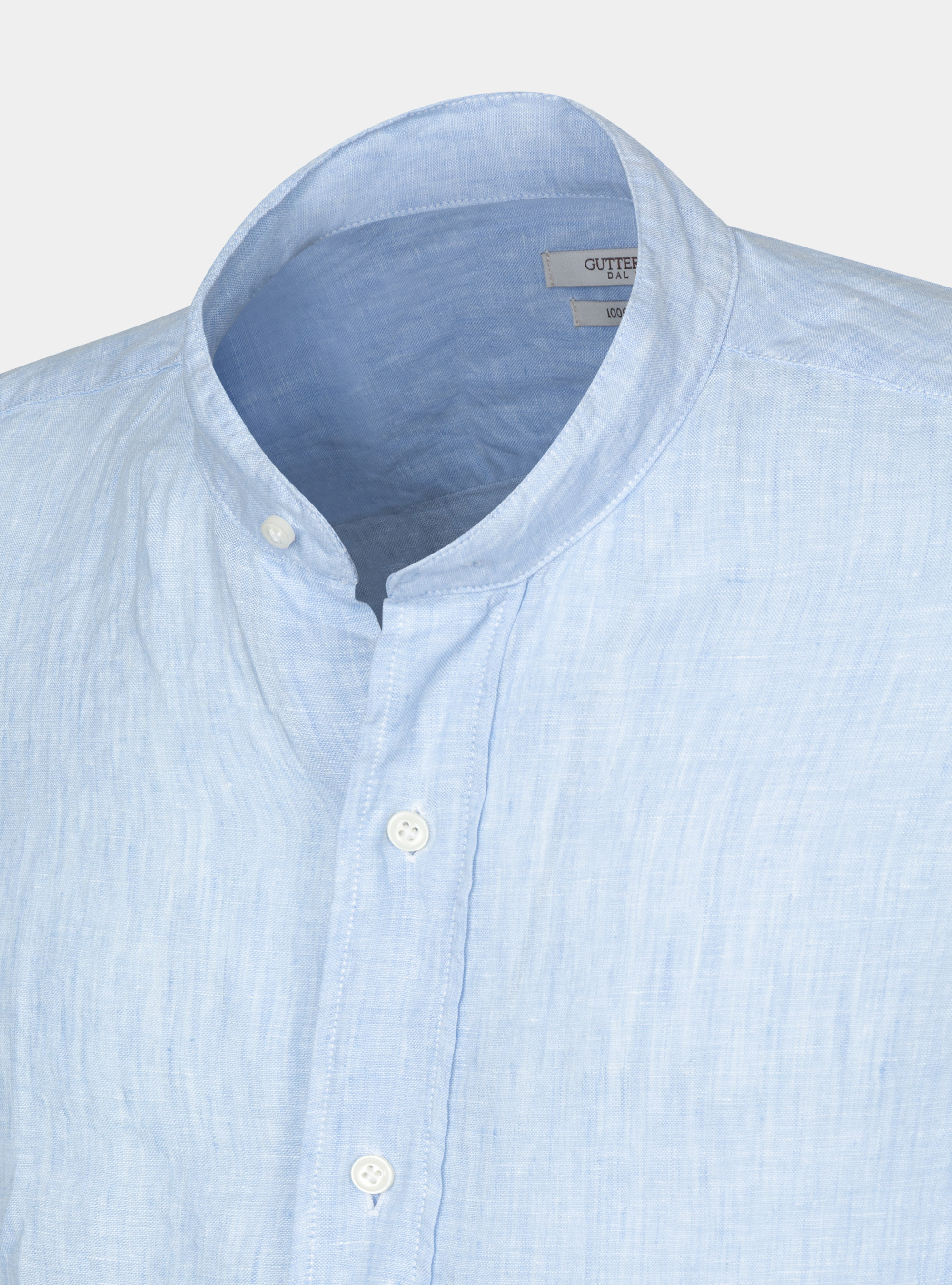 Camicia collo coreano 100% lino, AZZURRO