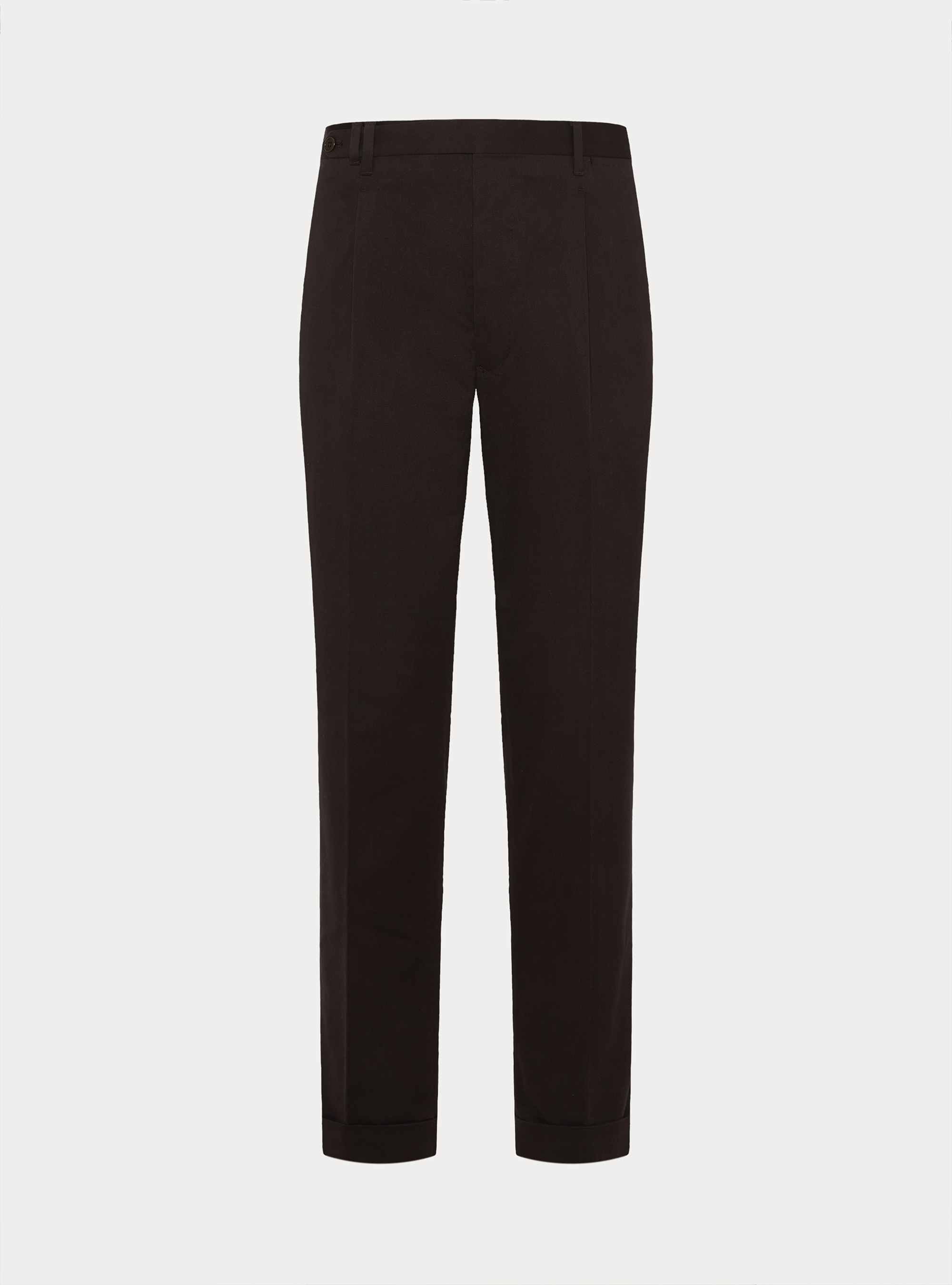 Pantalones de pinzas en sarga de algod&oacute;n y cachemira, MARRON