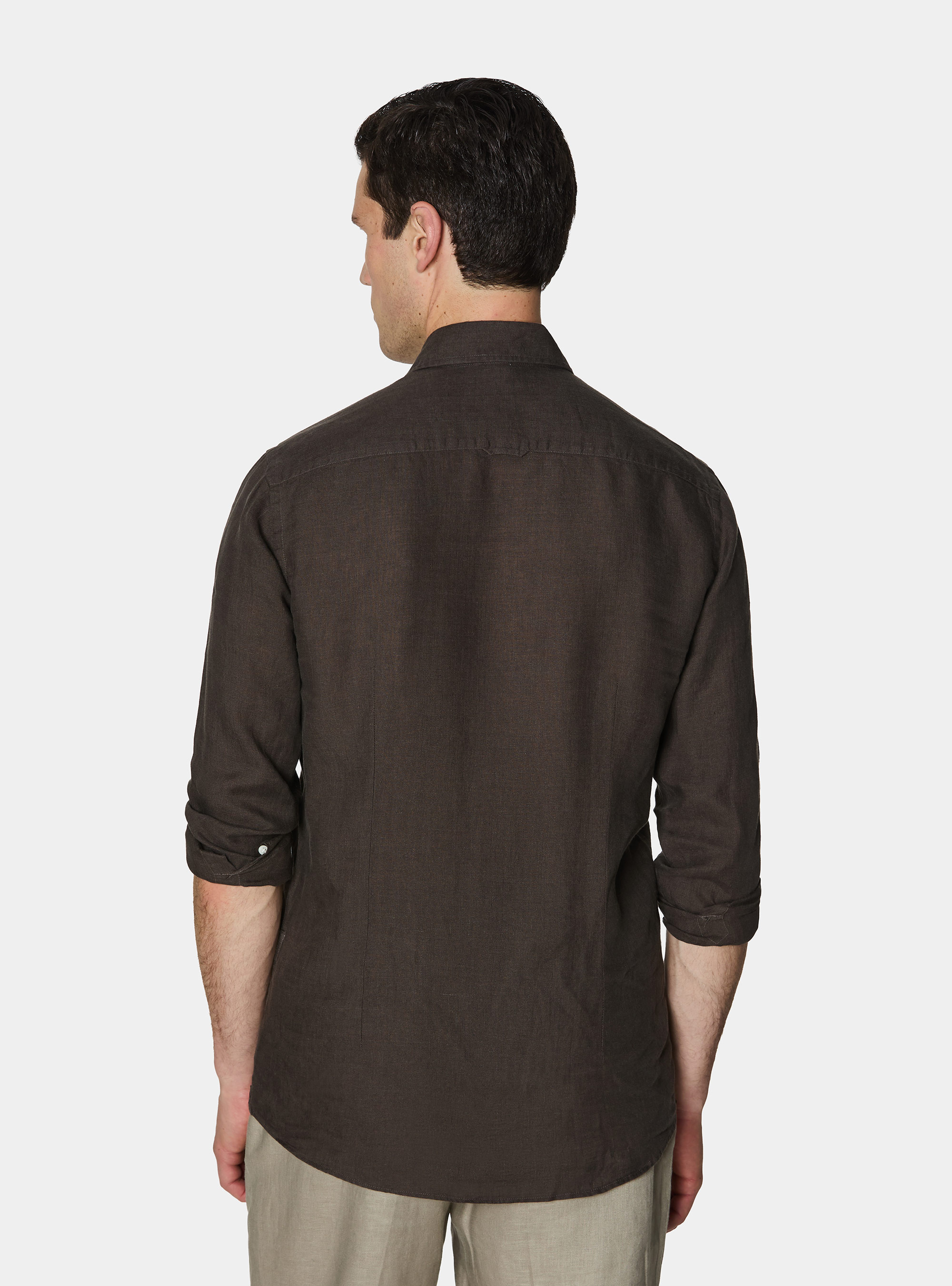 Camisa de lino puro, MARRON