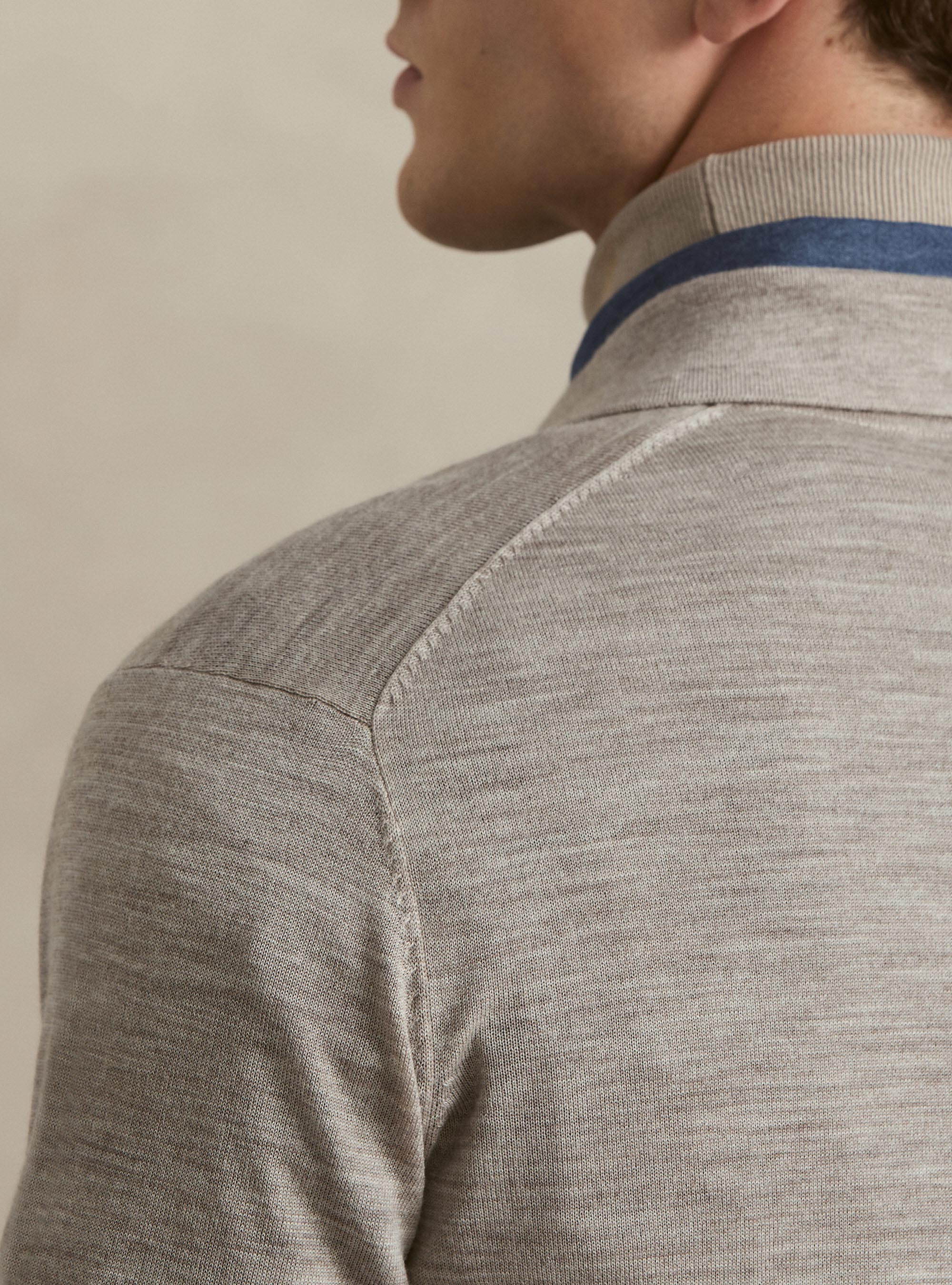 Langarm-Poloshirt aus Extrafine Merinowolle, SABBIA MELANGE 0564C